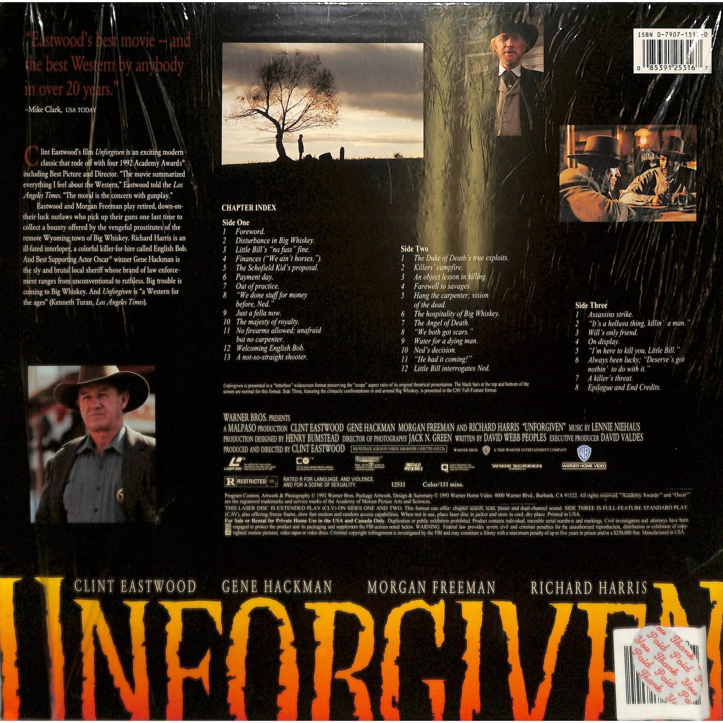 Unforgiven (1992) Laserdisc