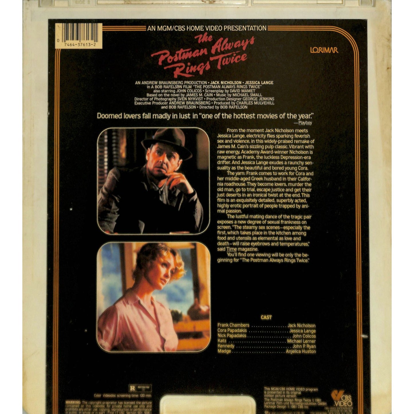 The Postman Always Rings Twice (1981) Vintage CED Videodisc TESTED WORKING