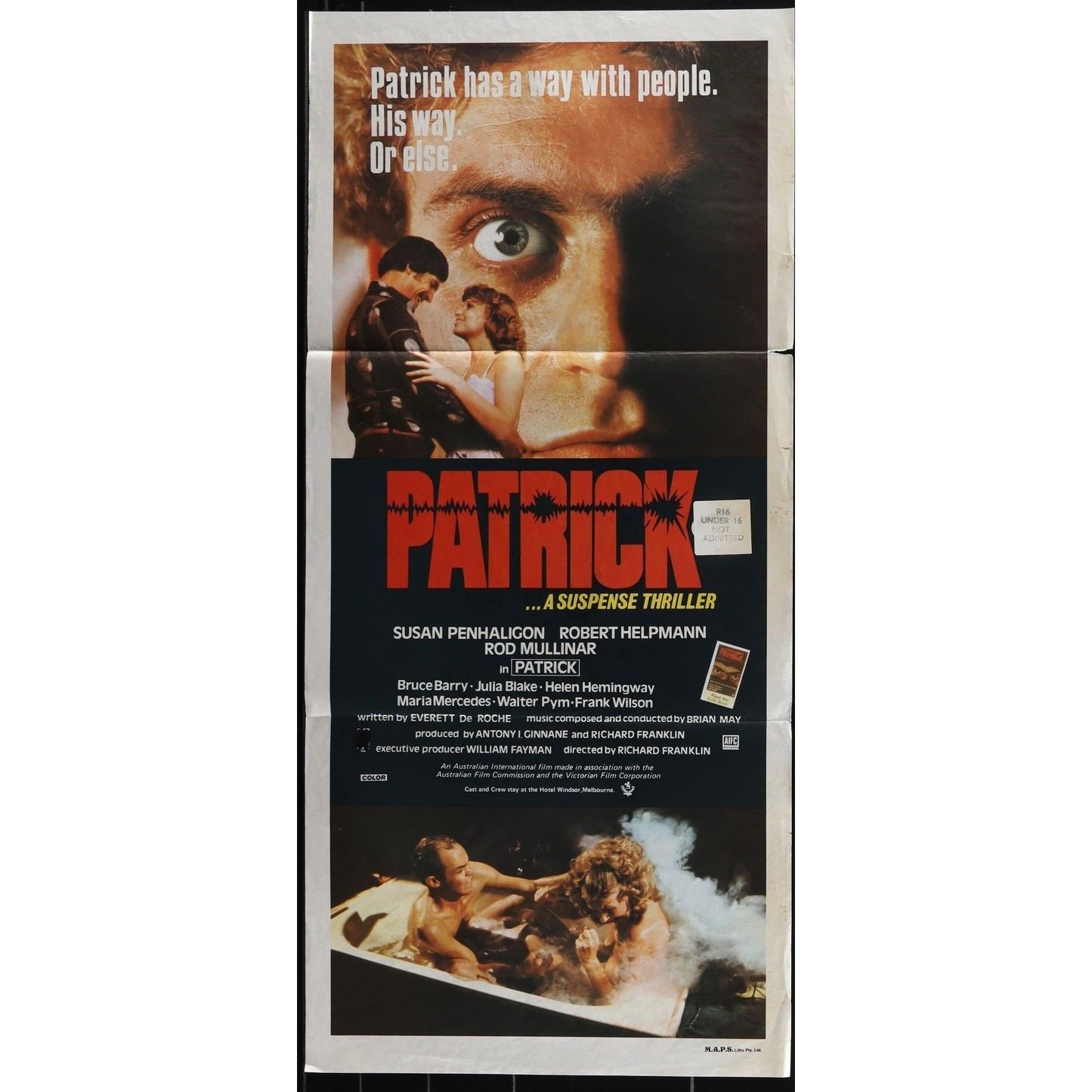 Patrick (1978) Original Australian Daybill Movie Poster