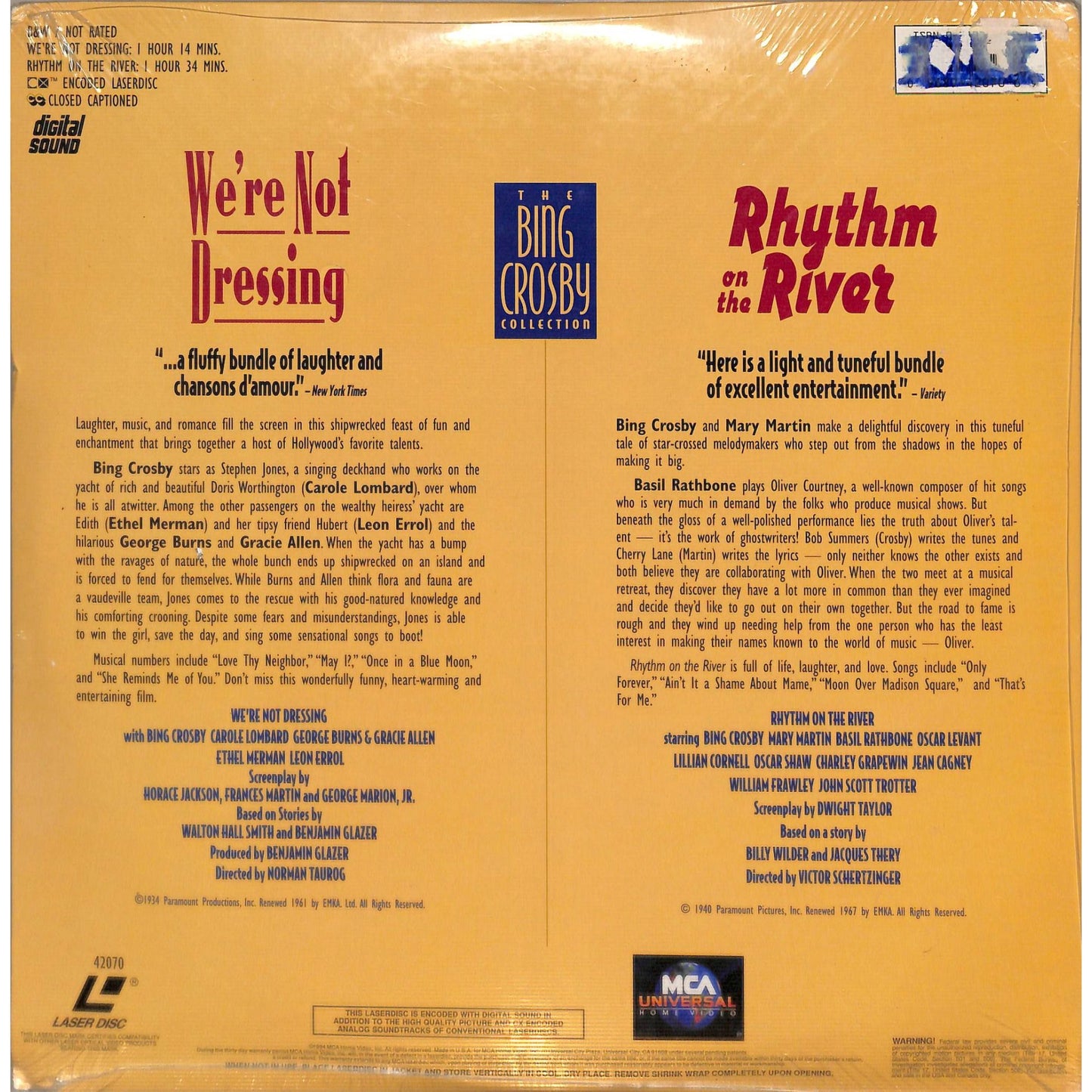 The Bing Crosby Collection Double Feature Encore Edition (1994) Laserdisc