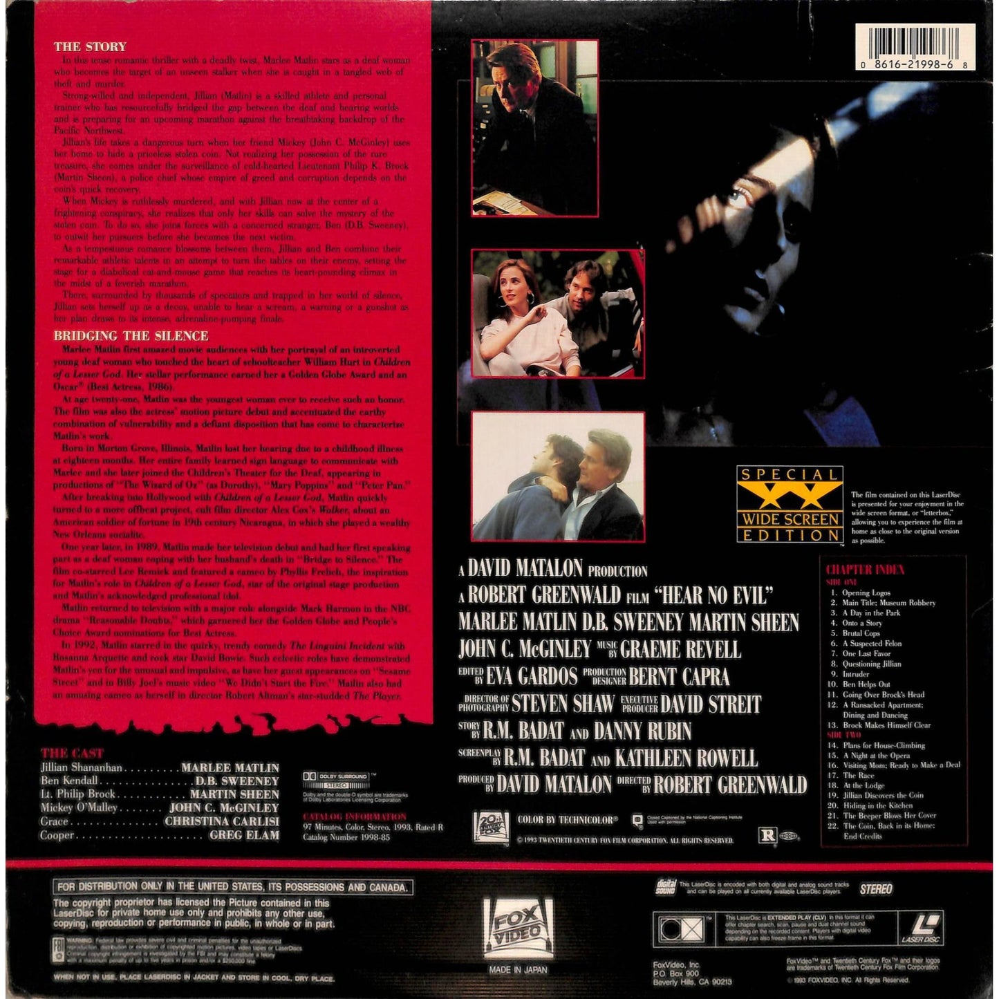 Hear No Evil (1993) Laserdisc
