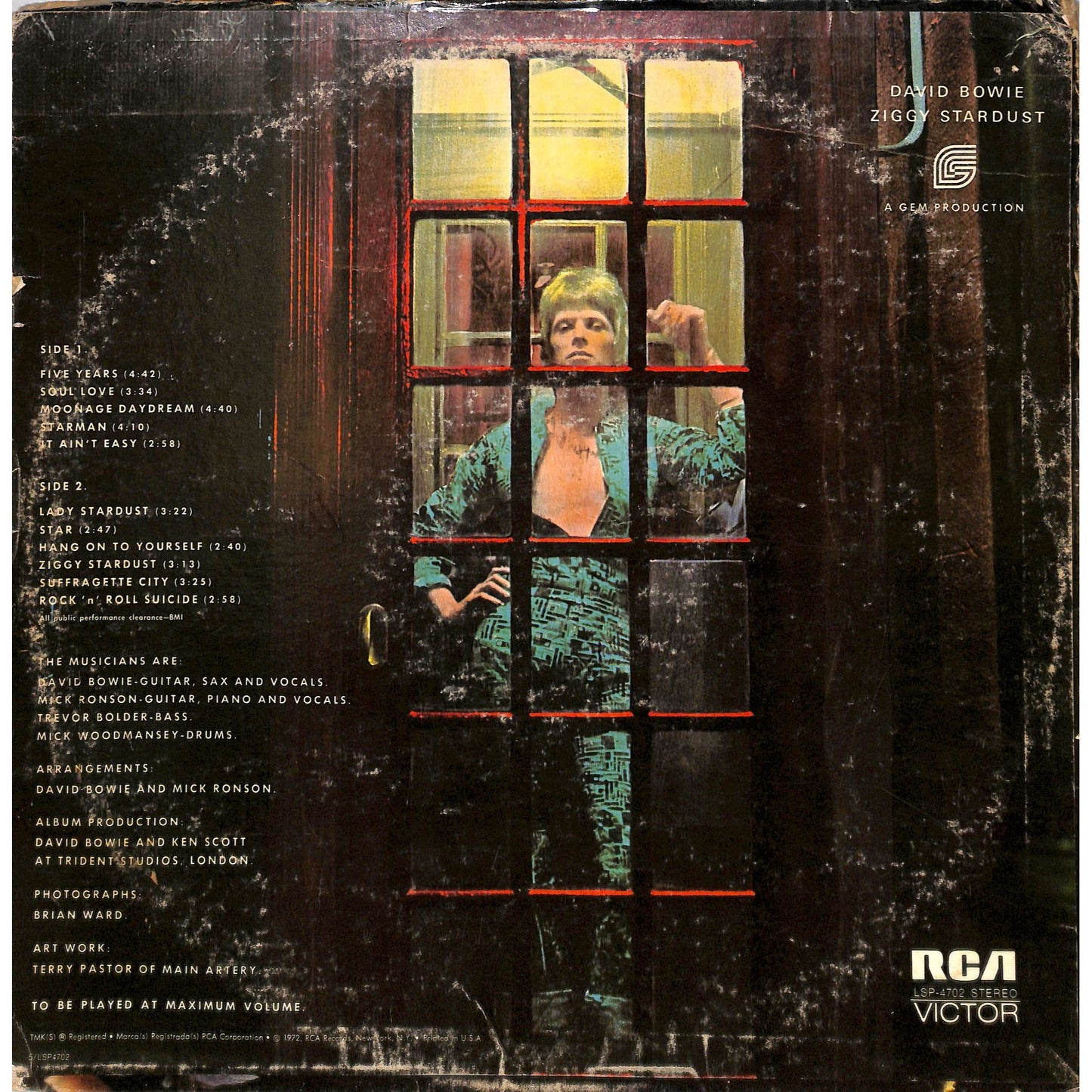 David Bowie - The Rise and Fall of Ziggy Stardust Vinyl Record LSP 4702