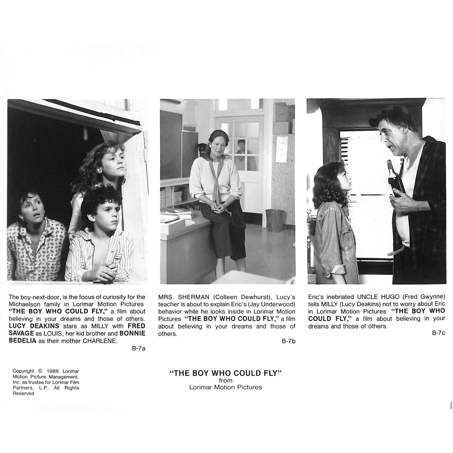 The Boy Who Could Fly Movie Still Full Set 8x10