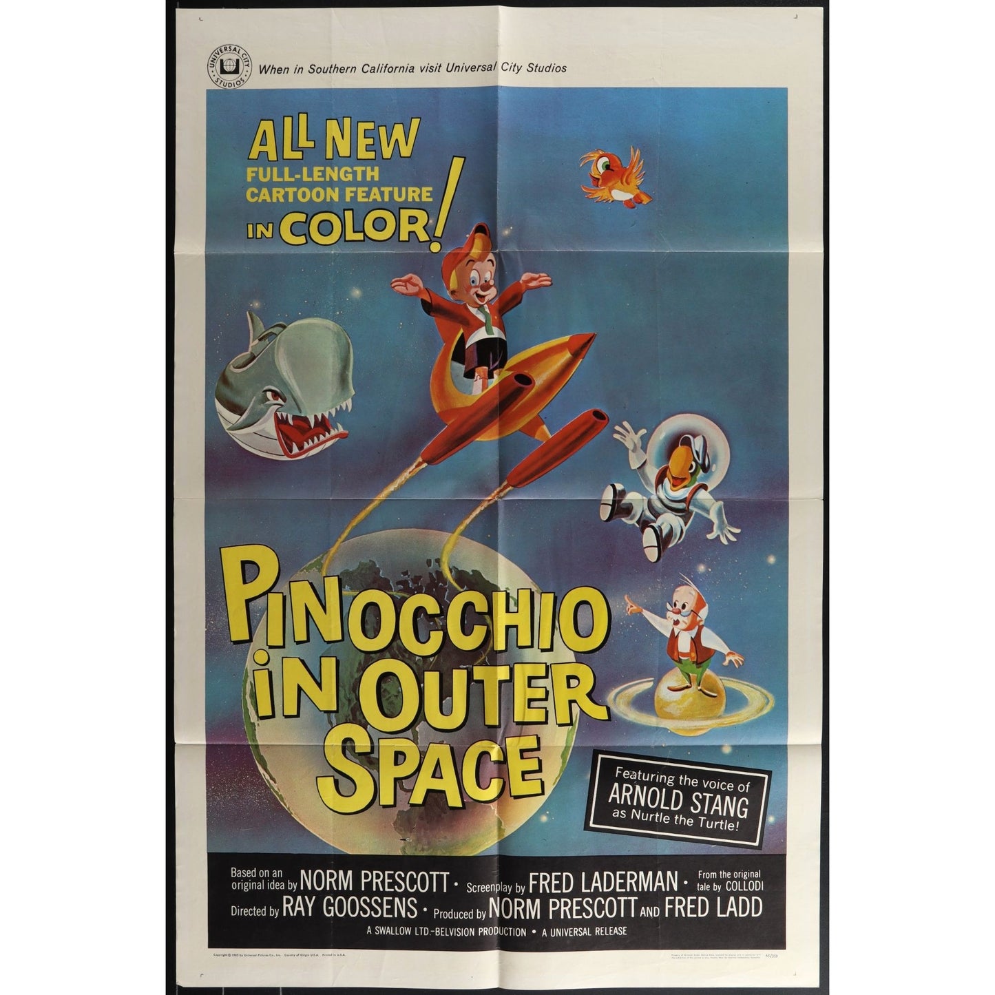 Pinocchio in Outer Space (1965) Original Movie Poster Folded 27x41EM8-466