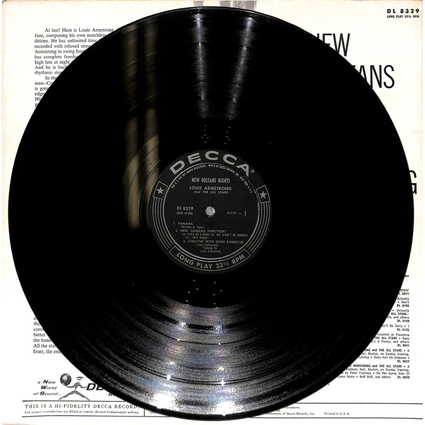 Louis Armstrong and his All-Stars - New Orleans Nights Vinyl Record DL 8329