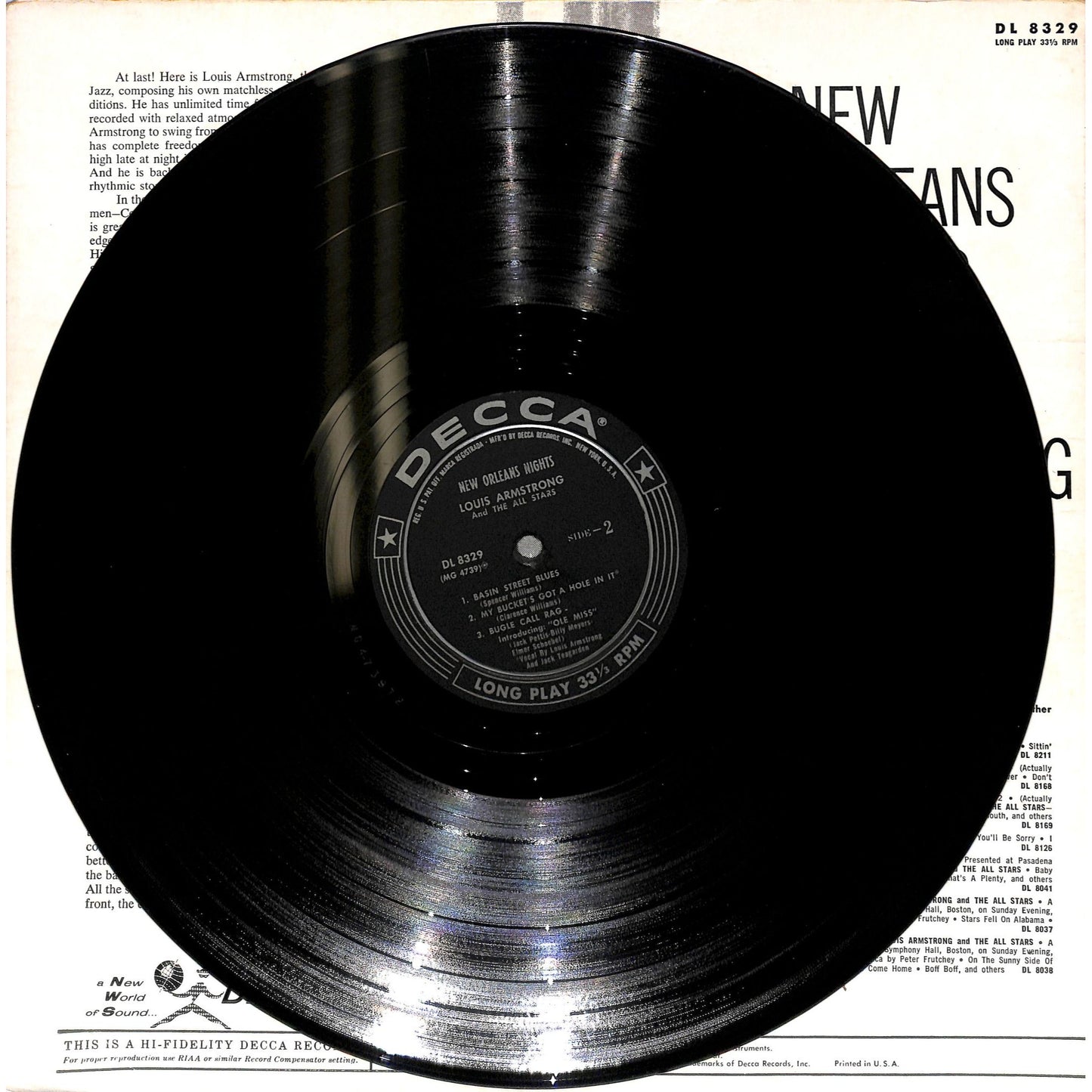 Louis Armstrong and his All-Stars - New Orleans Nights Vinyl Record DL 8329