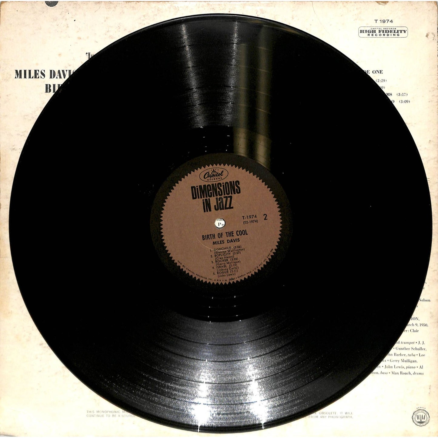 Miles Davis - Birth of the Cool (1963) Vinyl Record T 1974