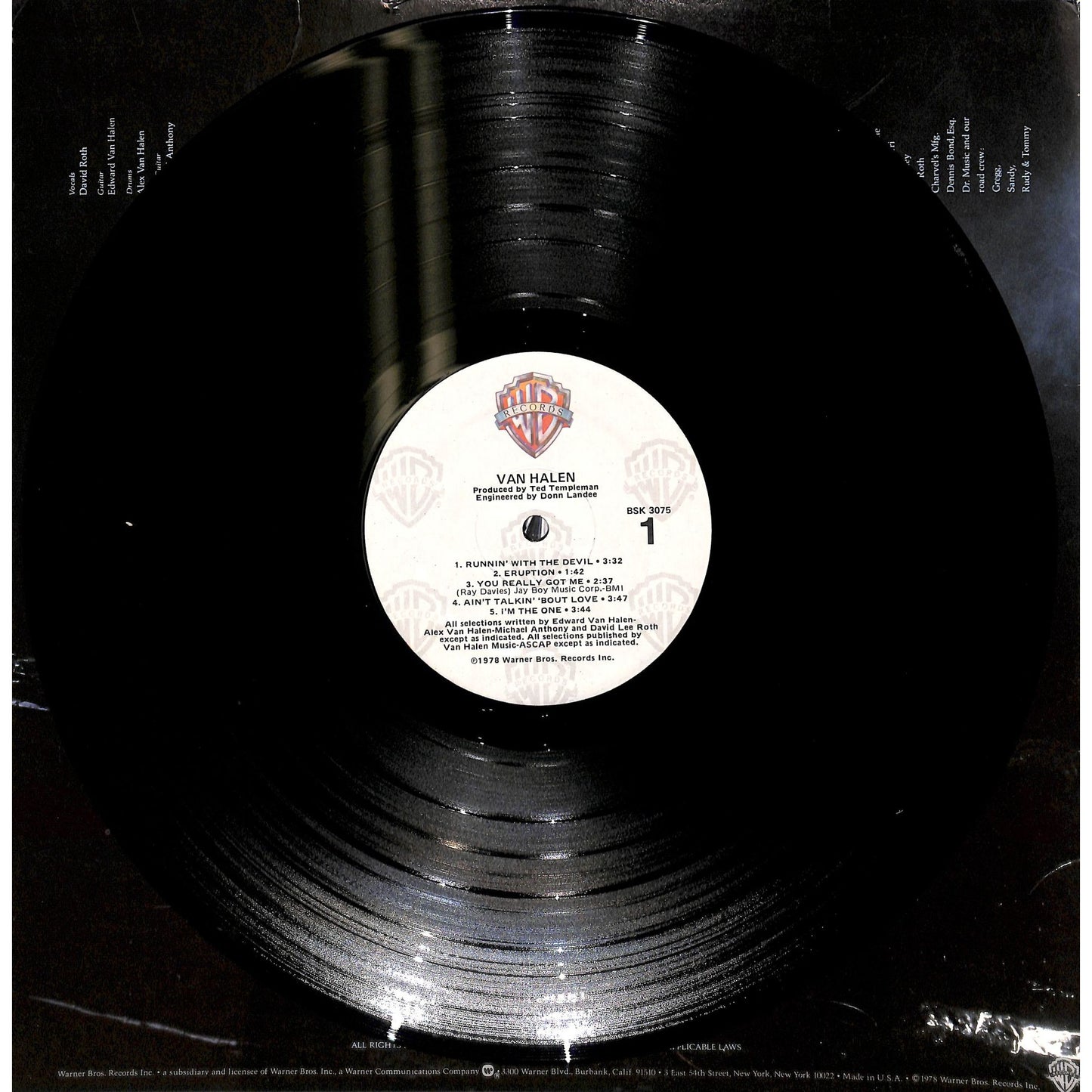 Van Halen Self-Titled Vinyl Record BSK 3075