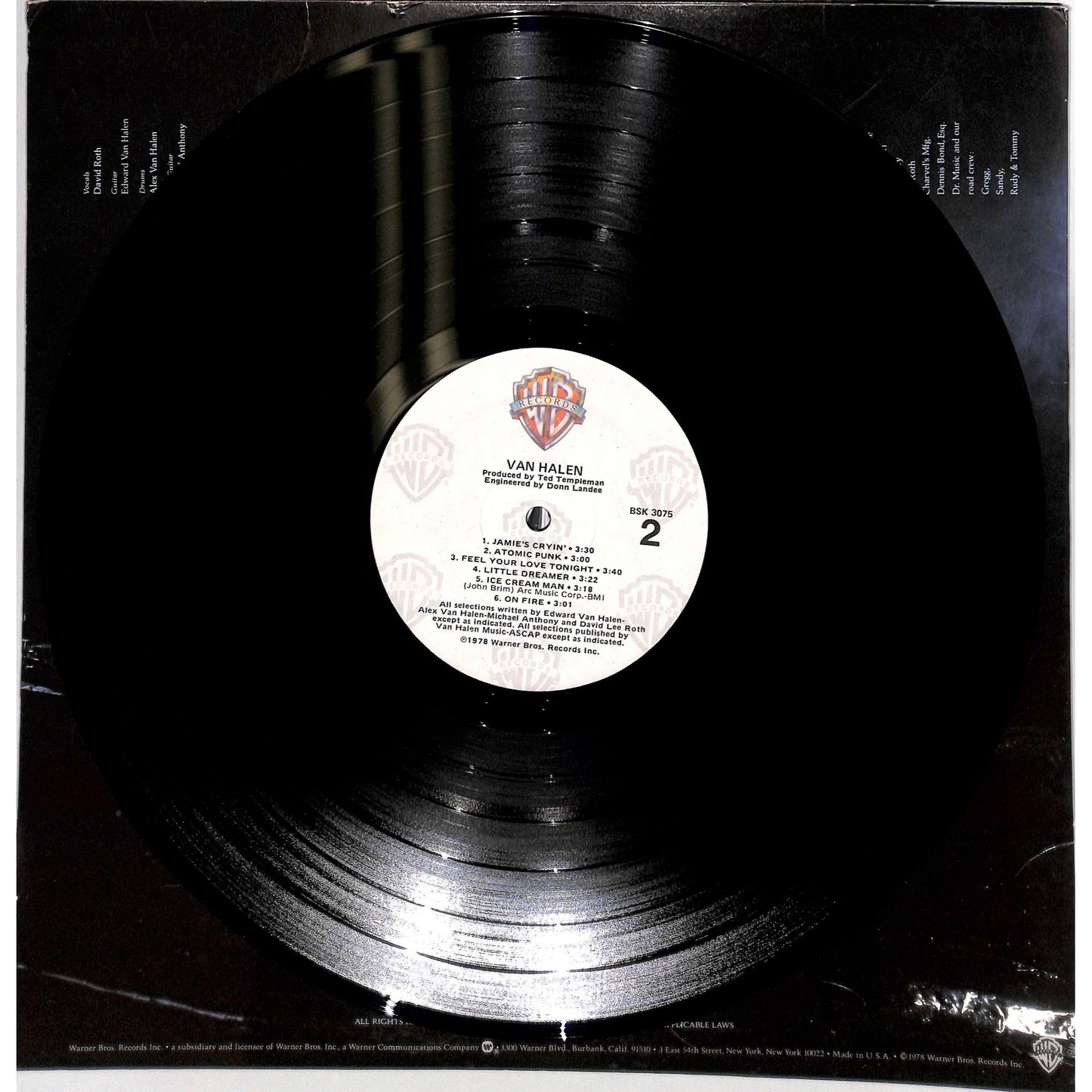 Van Halen Self-Titled Vinyl Record BSK 3075