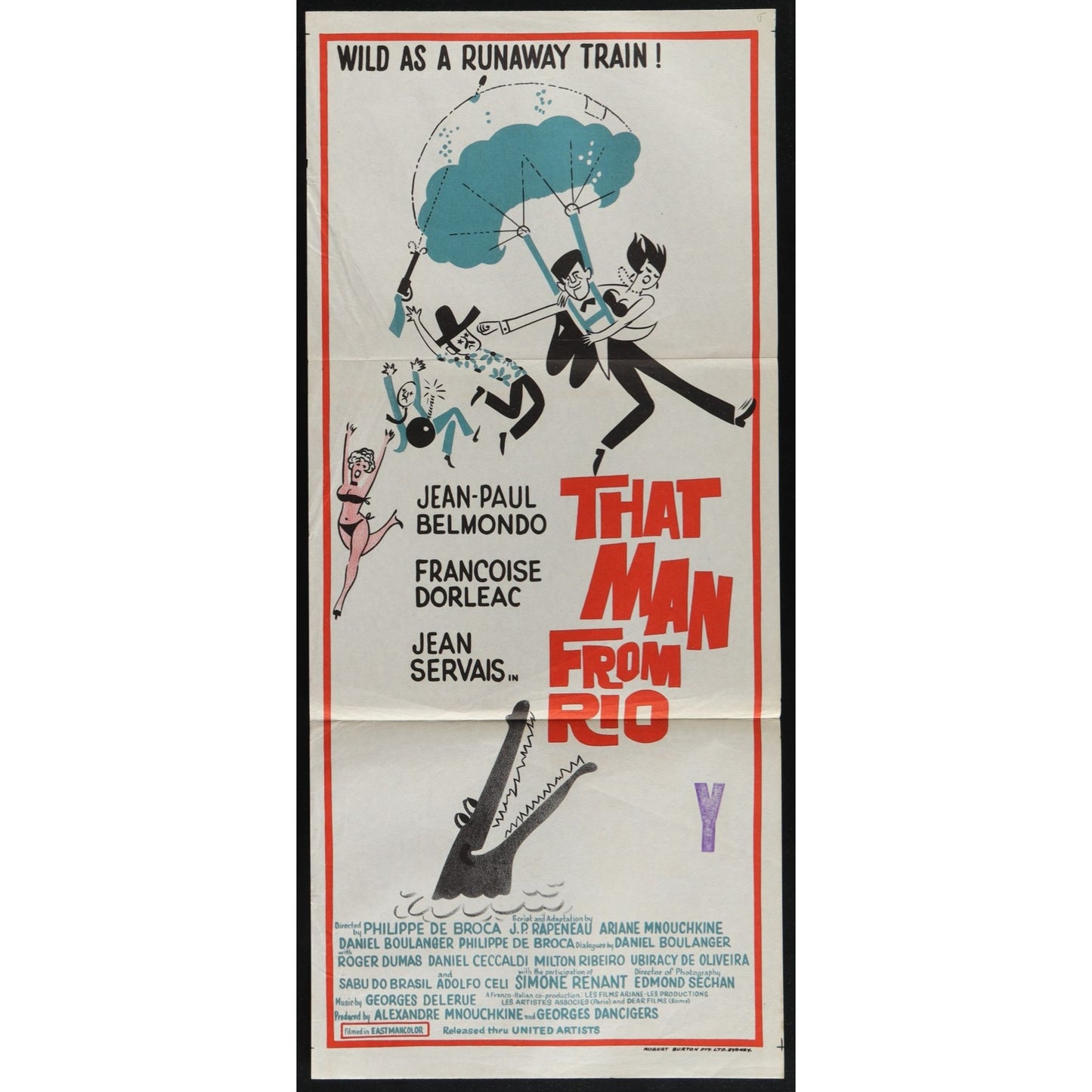 That Man from Rio (1964) Original Australian Movie Poster Folded 13x30