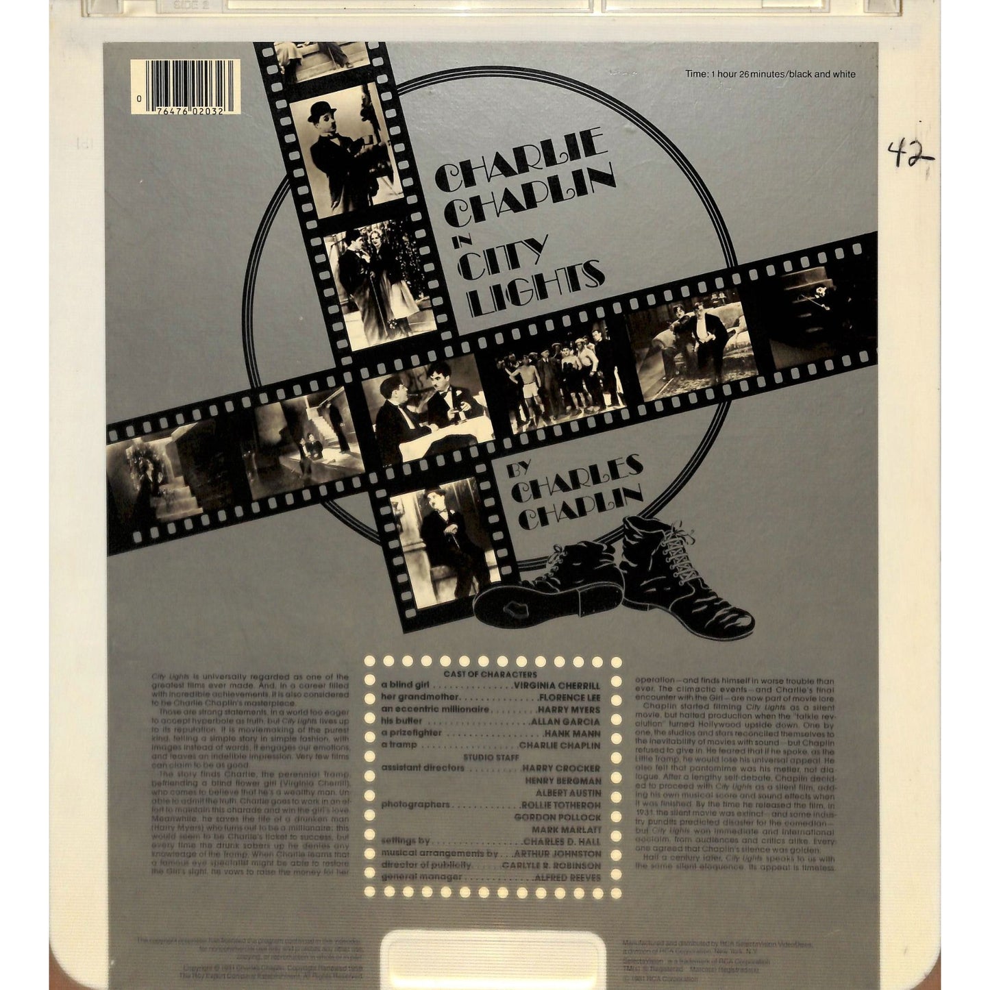 City Lights (1931) Vintage CED Videodisc TESTED WORKING