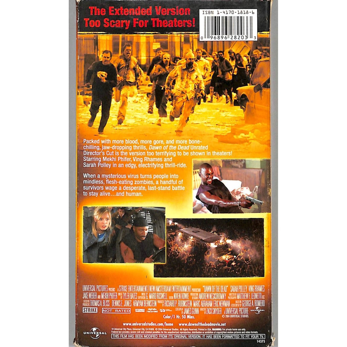 Dawn of The Dead: Unrated Directors Cut (2004) VHS Tape Good Condition