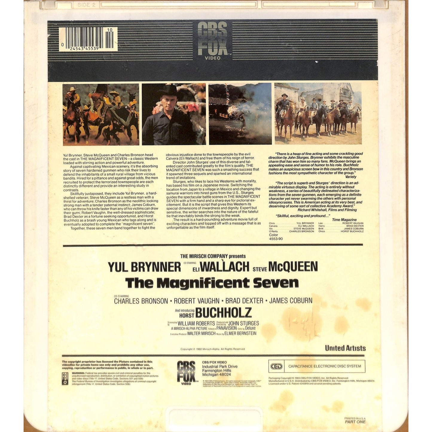 The Magnificent Seven Part 1 (1960) CED RCA SelectaVision TESTED WORKING