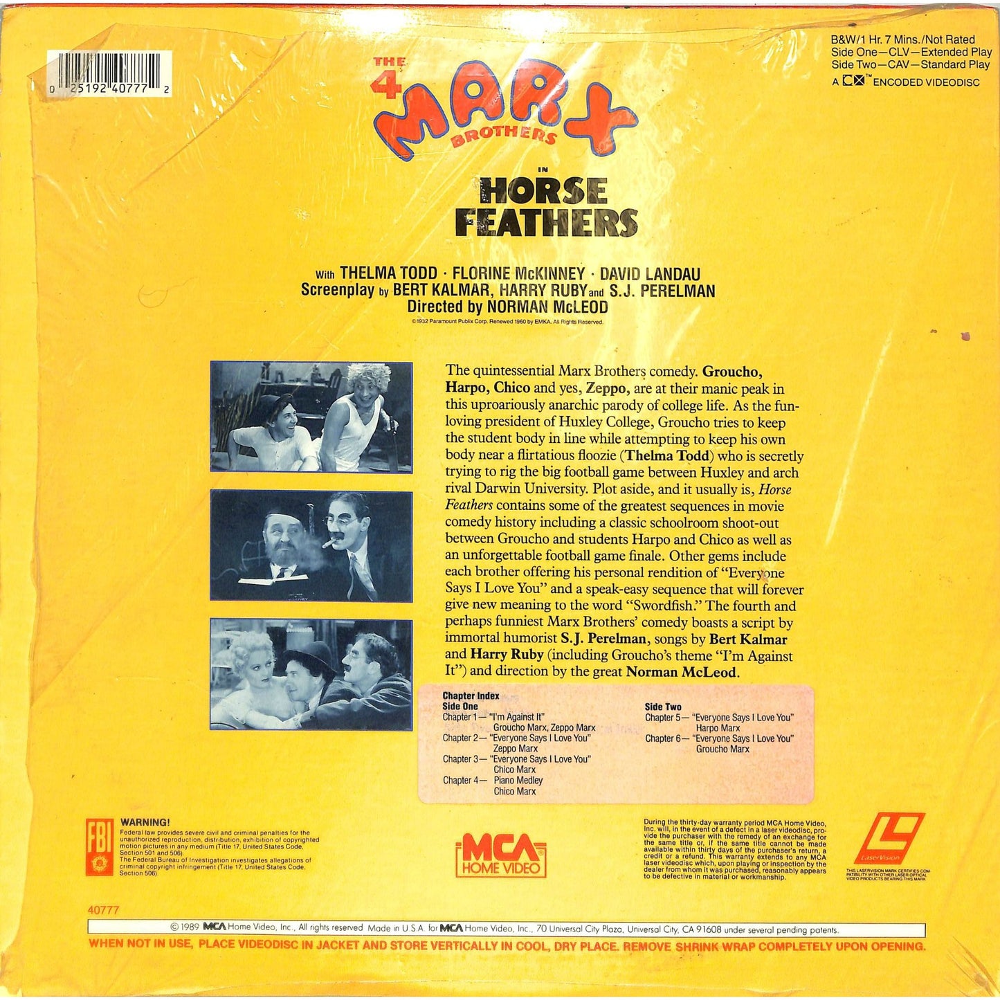 Horse Feathers (1932) Laserdisc Video