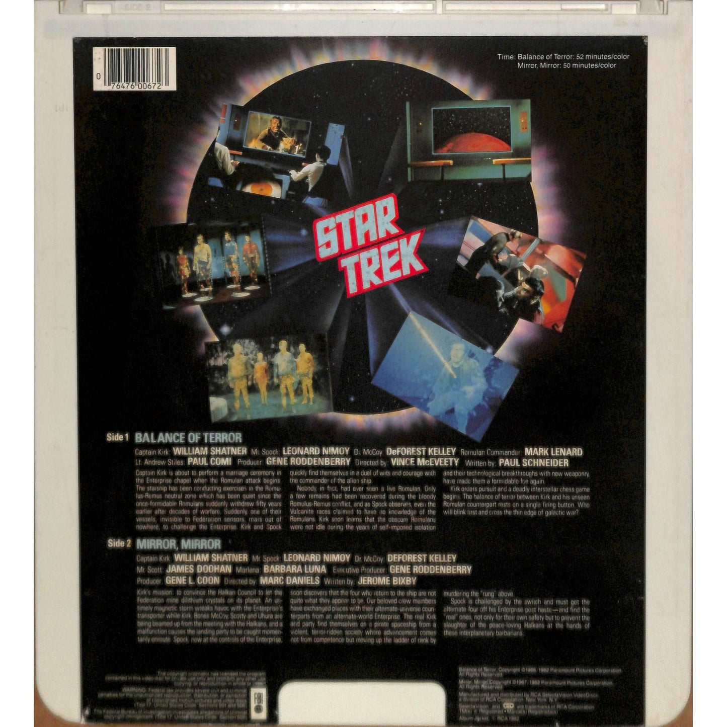 Star Trek: Balance of Terror/Mirror Mirror 1982 CED RCA Videodisc TESTEDWORKING
