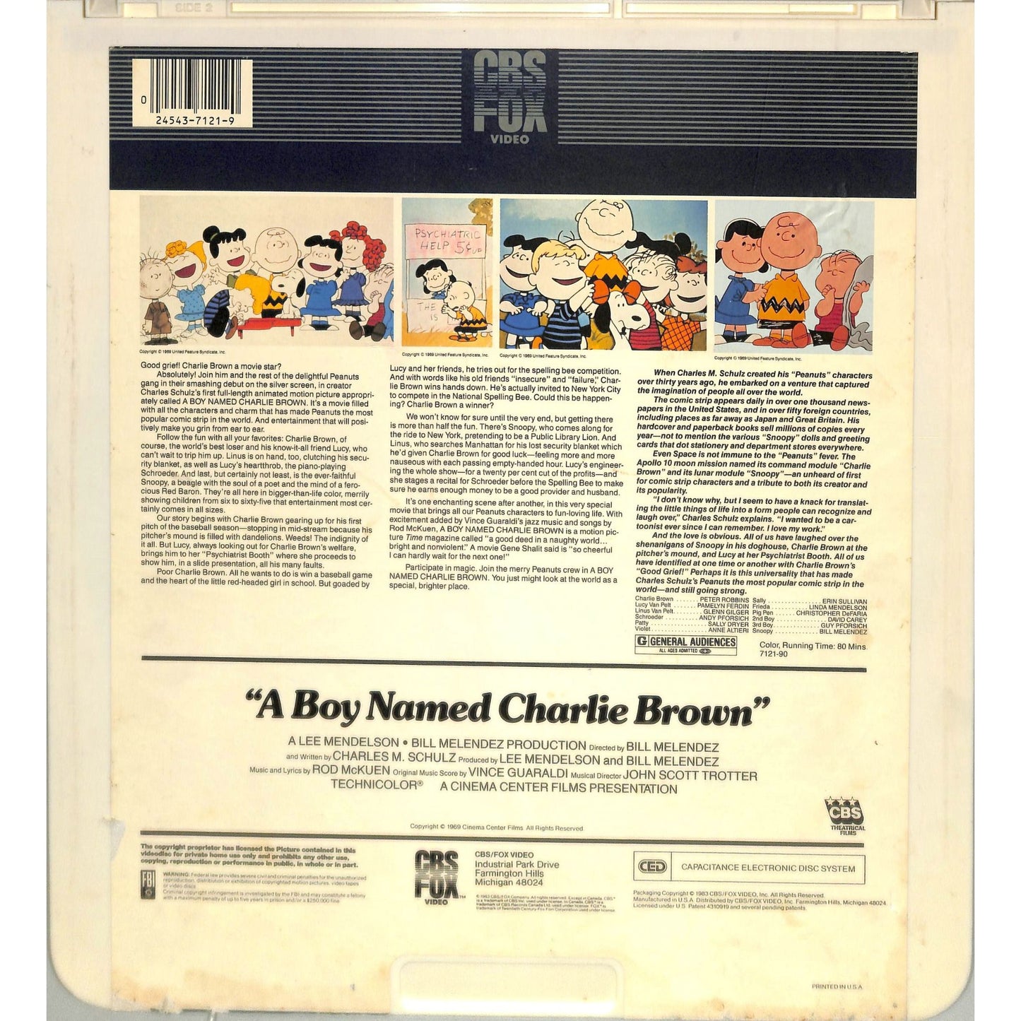 A Boy Named Charlie Brown (1969) Vintage CED Videodisc
