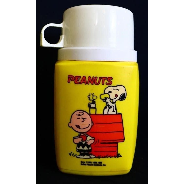 Vintage metal Yellow Peanuts lunchbox w/ thermos