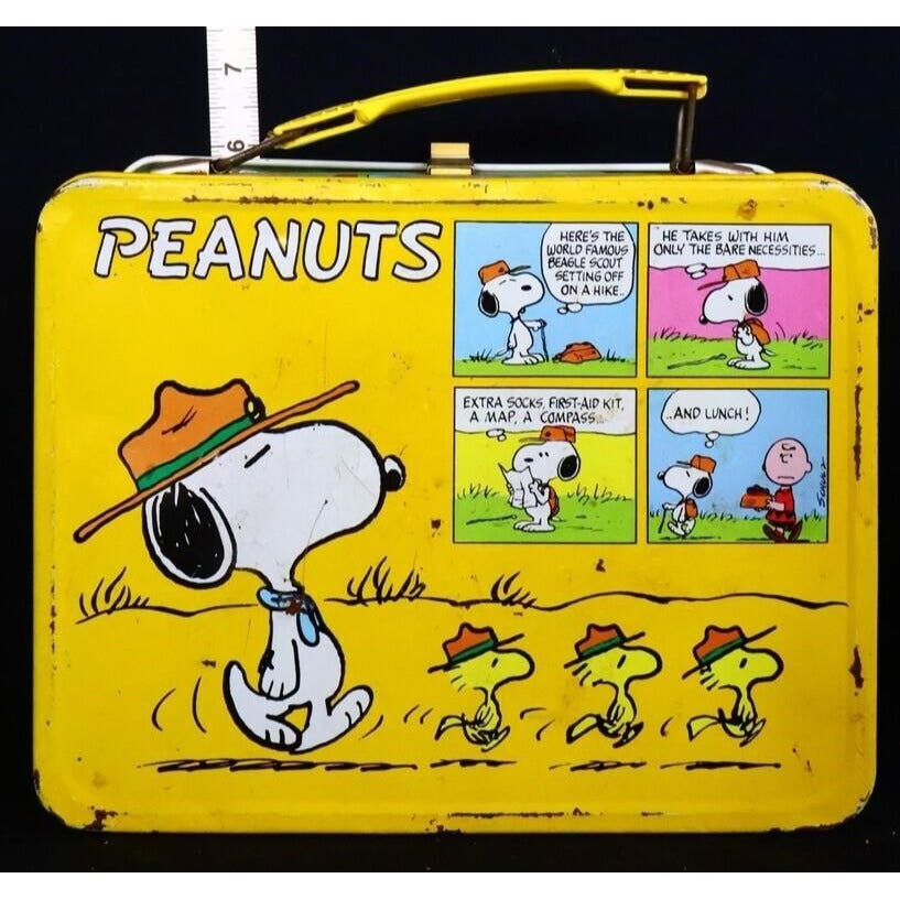 Vintage metal Yellow Peanuts lunchbox w/ thermos