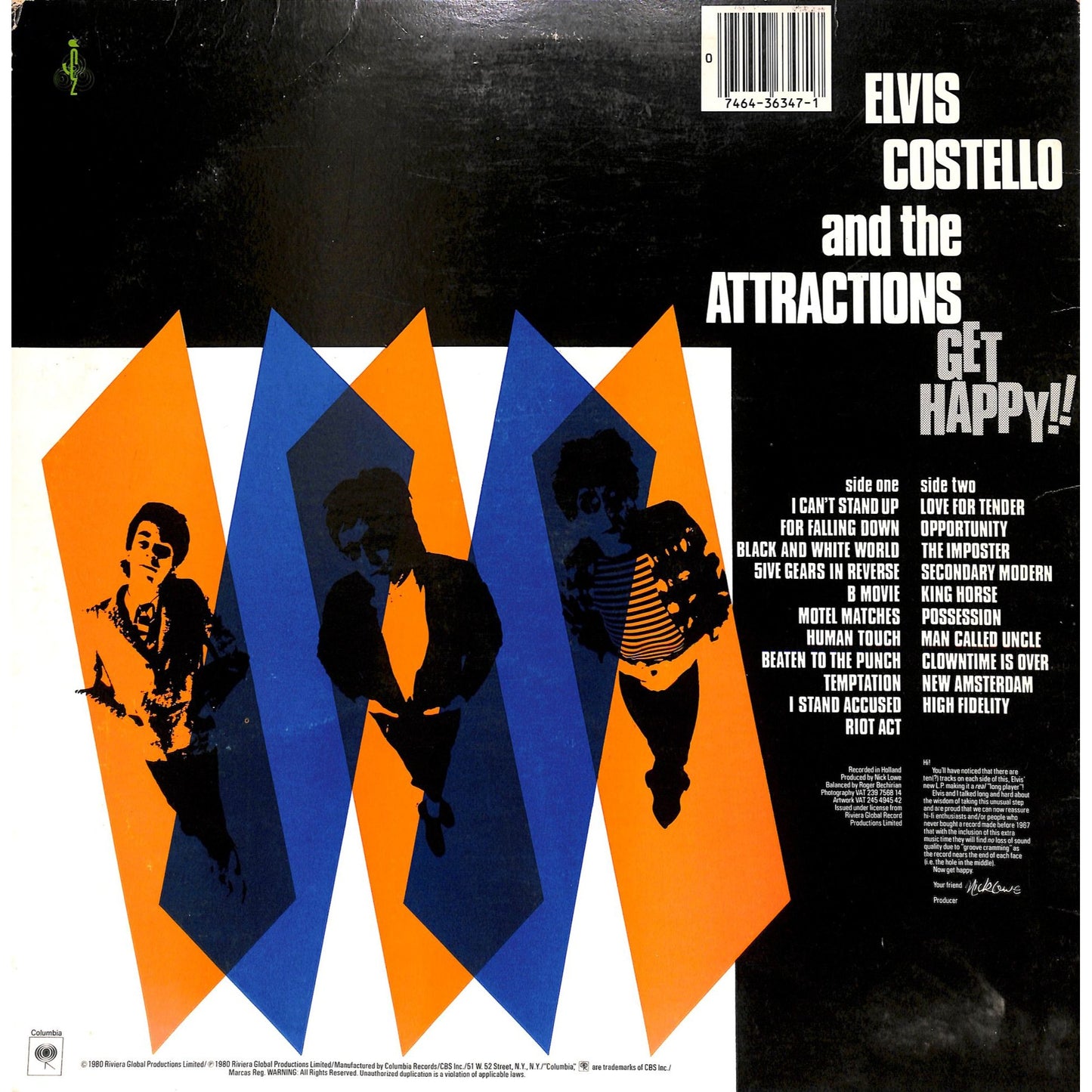 Elvis Costello and the Attractions - Get Happy!! Vinyl Record JC 36347