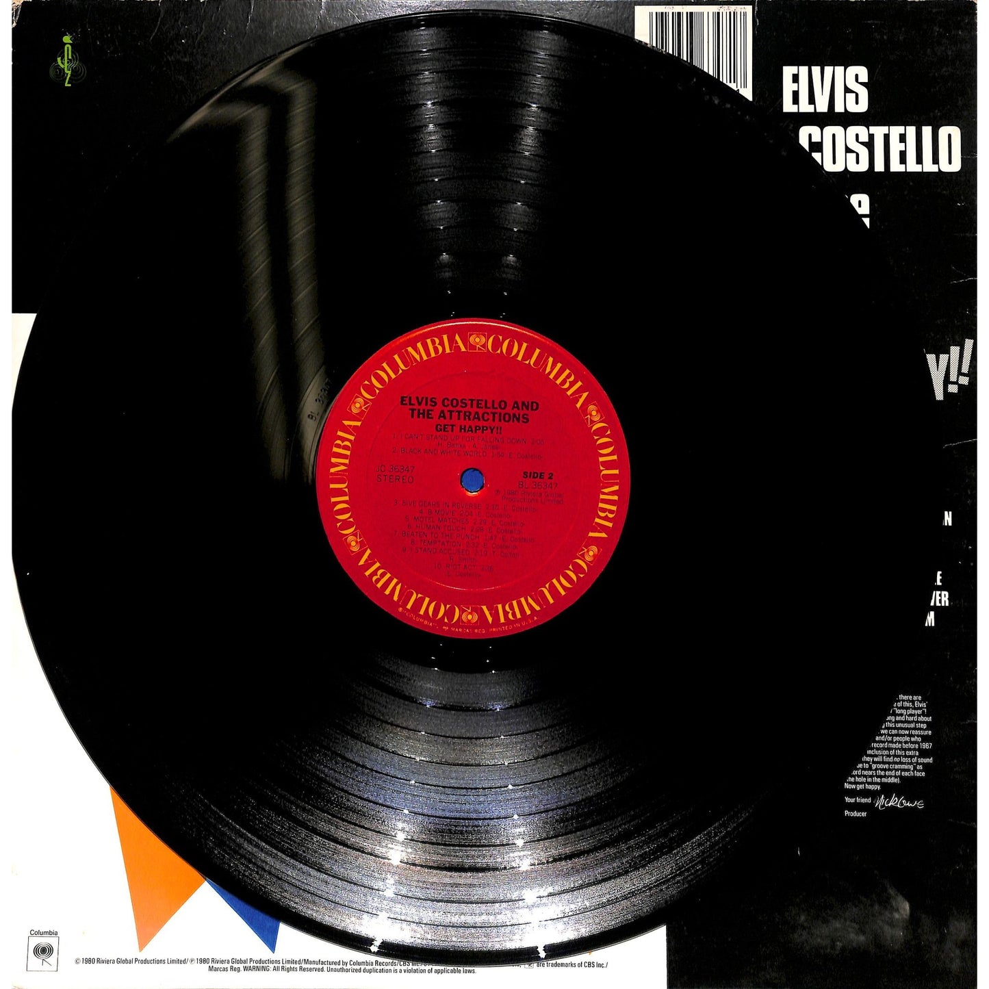 Elvis Costello and the Attractions - Get Happy!! Vinyl Record JC 36347