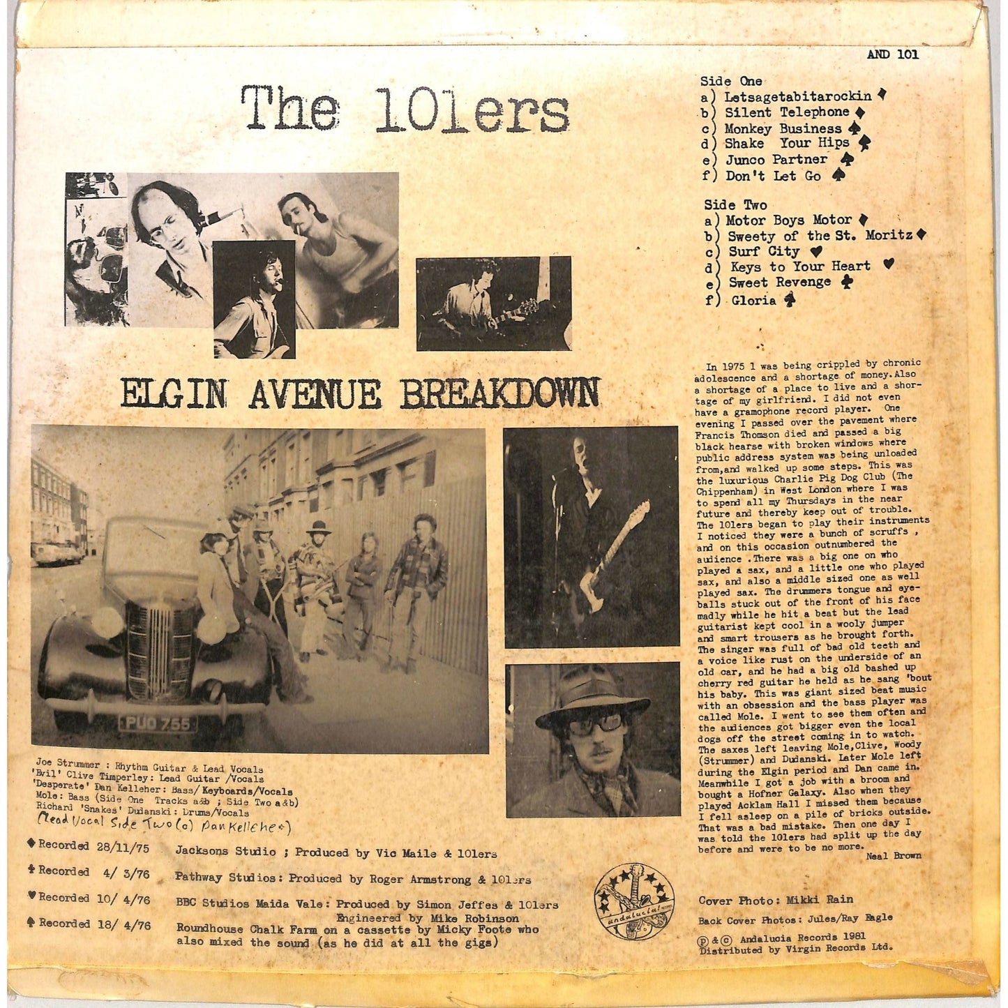 The 101ers - Elgin Avenue Breakdown Vinyl Record AND 101