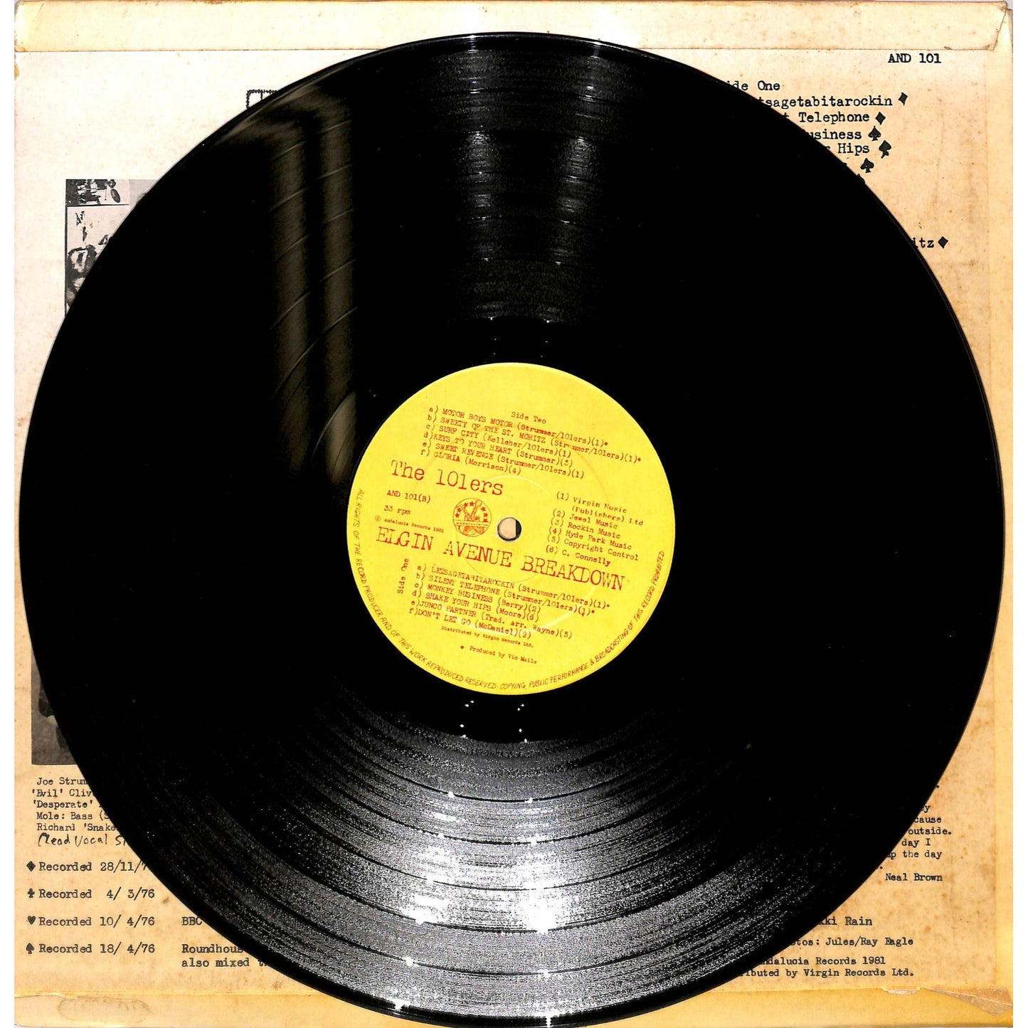 The 101ers - Elgin Avenue Breakdown Vinyl Record AND 101