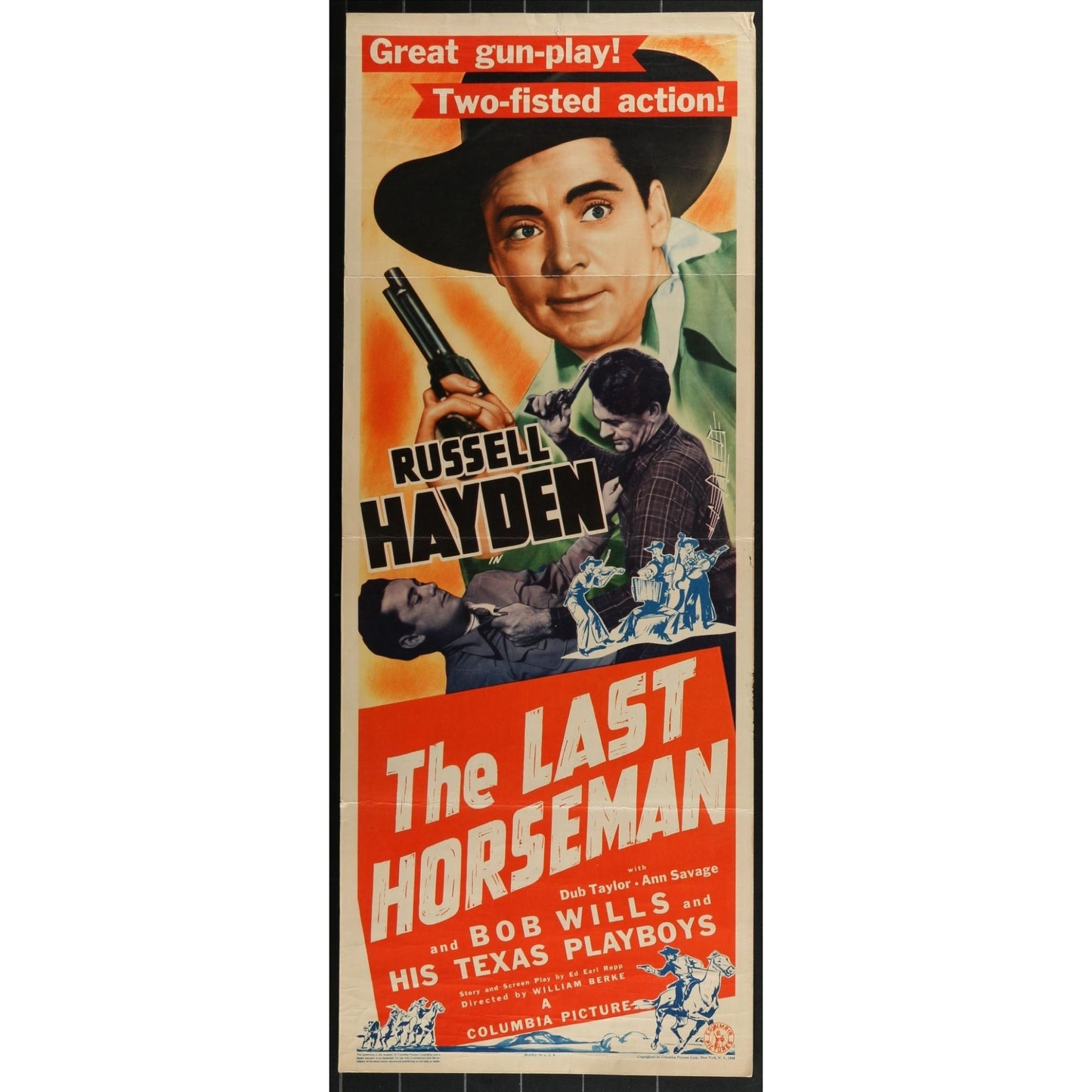 The Last Horseman (1944) Original Western Insert Movie Poster Folded 14x36