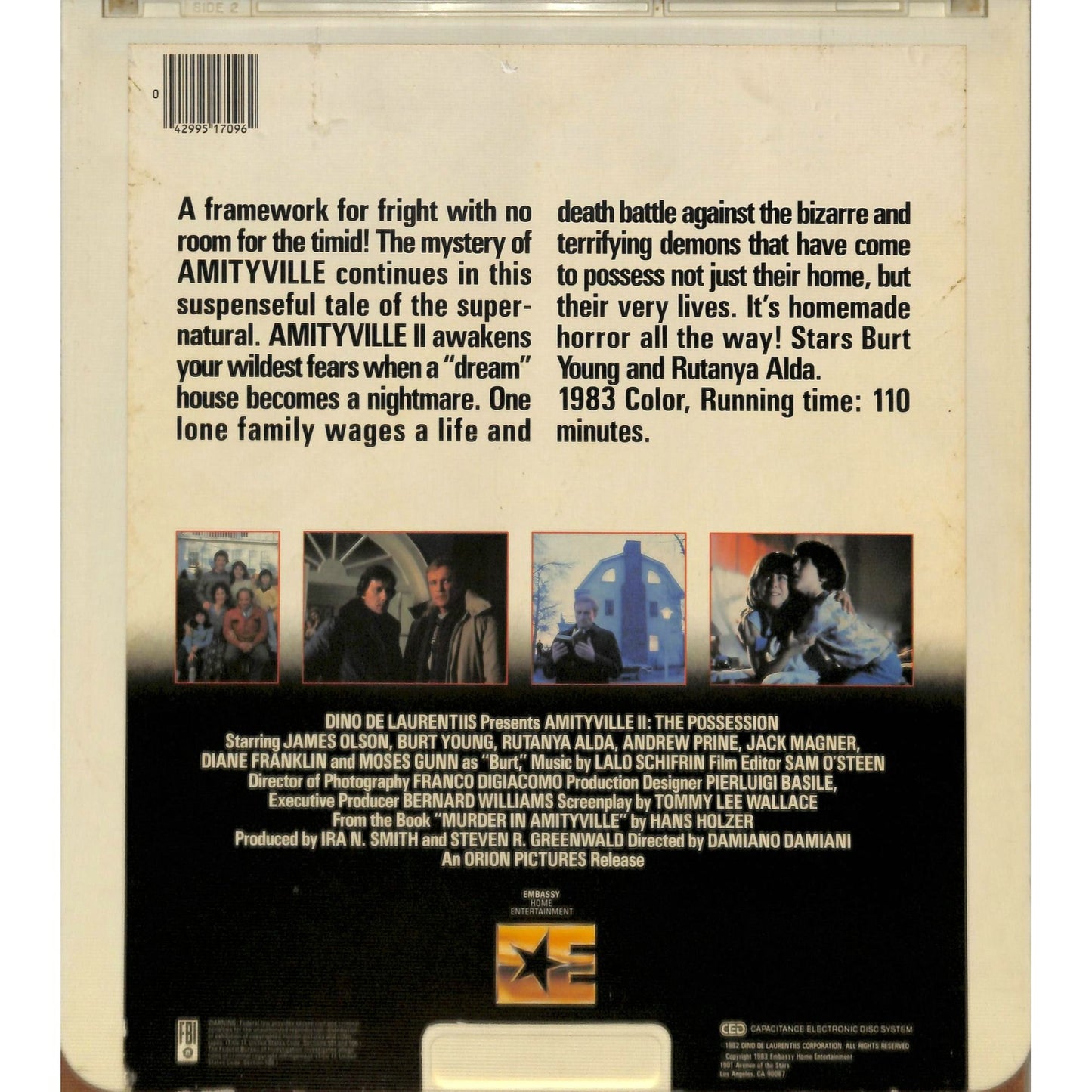 Amityville II: The Possession (1982) CED RCA SelectaVision TESTED WORKING