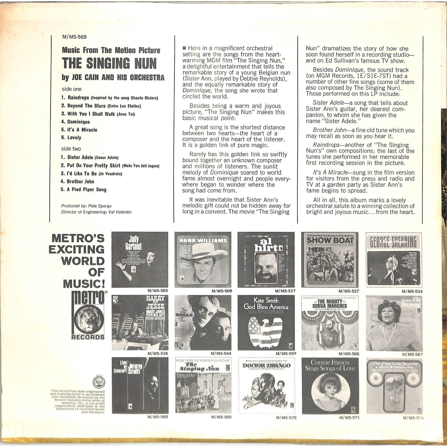 Joe Cain & Orchestra - Music from The Singing Nun (1966) Sealed Vinyl Record