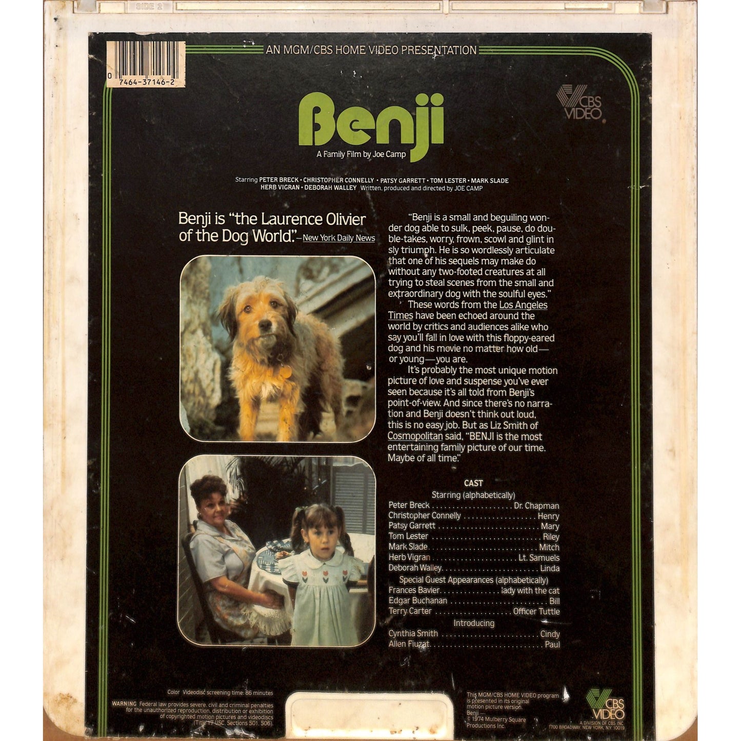 Benji (1974) Vintage CED RCA SelectaVision Videodisc TESTED WORKING