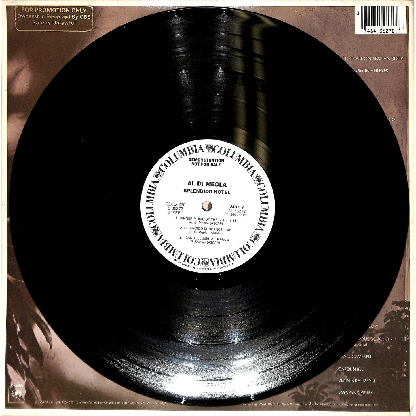 Al Di Meola - Splendido Hotel (1980) Promo 2LP Vinyl Record C2X 36270
