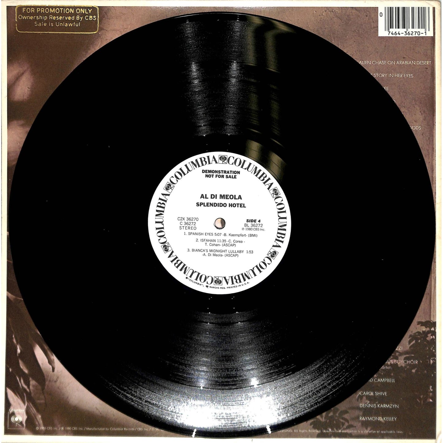 Al Di Meola - Splendido Hotel (1980) Promo 2LP Vinyl Record C2X 36270