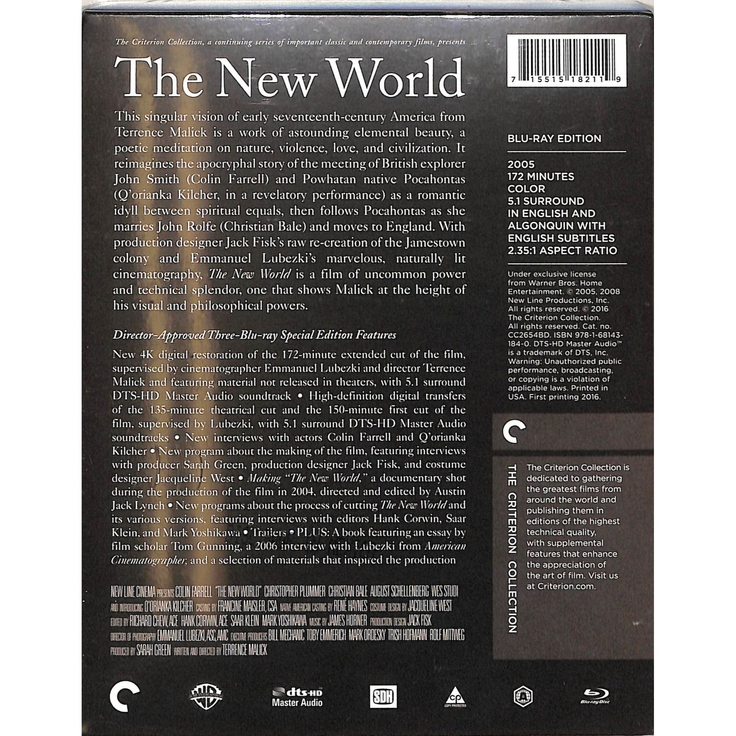 The New World (2005) The Criterion Collection Sealed Blu Ray Disc