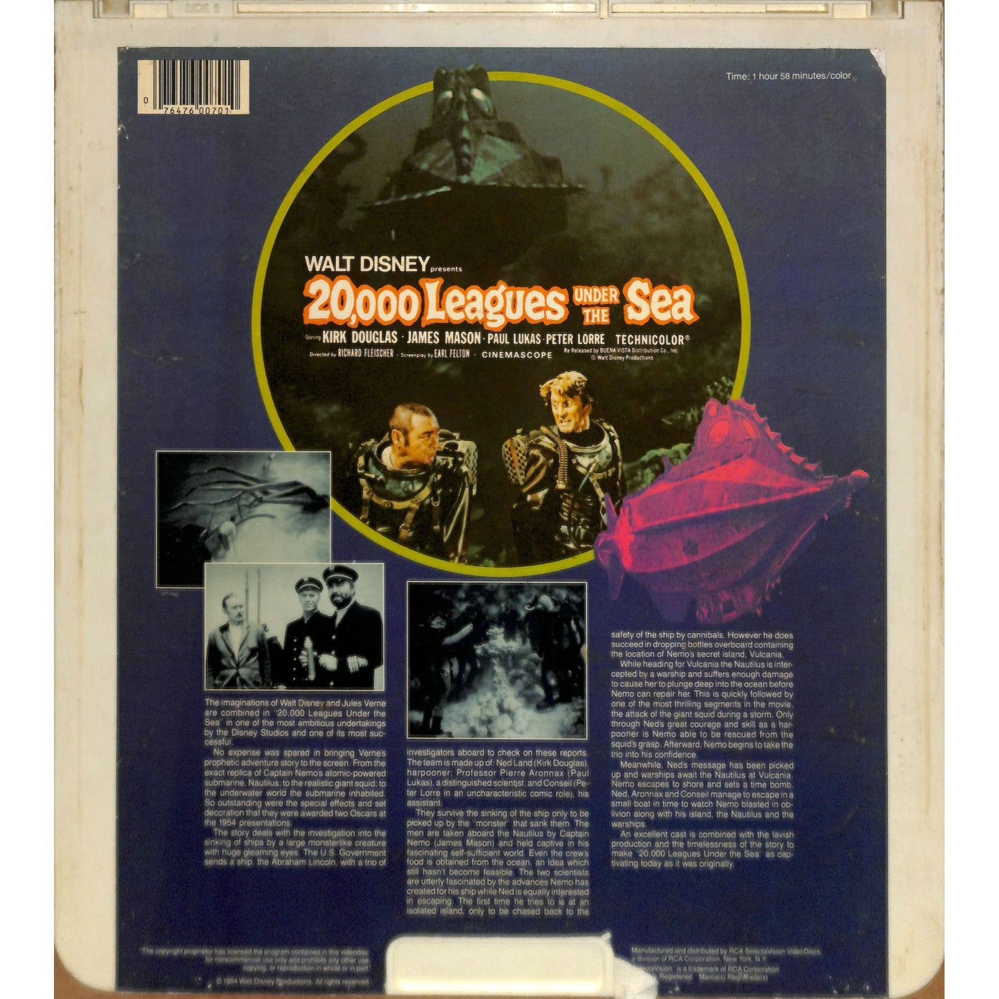 20,000 Leagues Under the Sea (1954) CED Videodisc TESTED WORKING