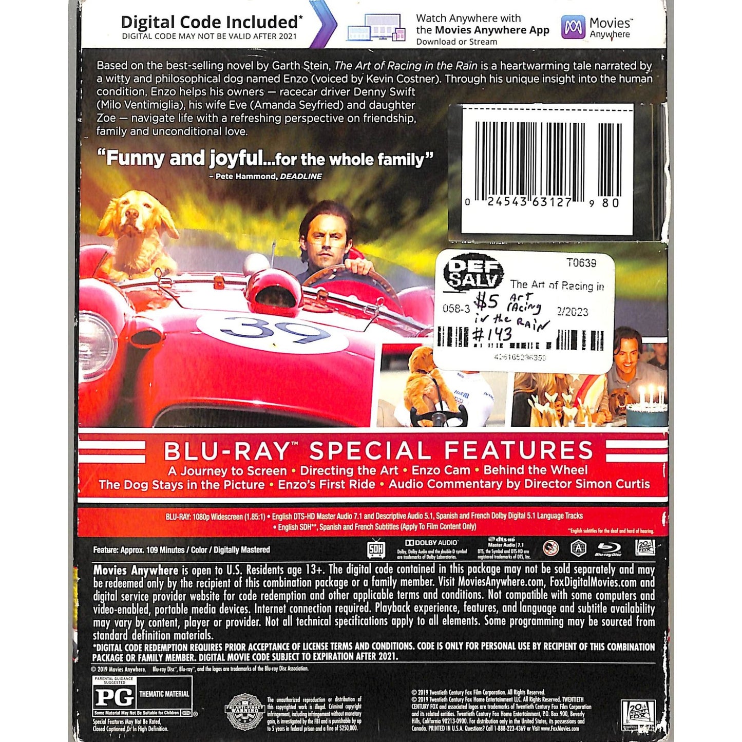 The Art of Racing in The Rain (2019) Sealed Blu Ray Disc w/ Slipcase