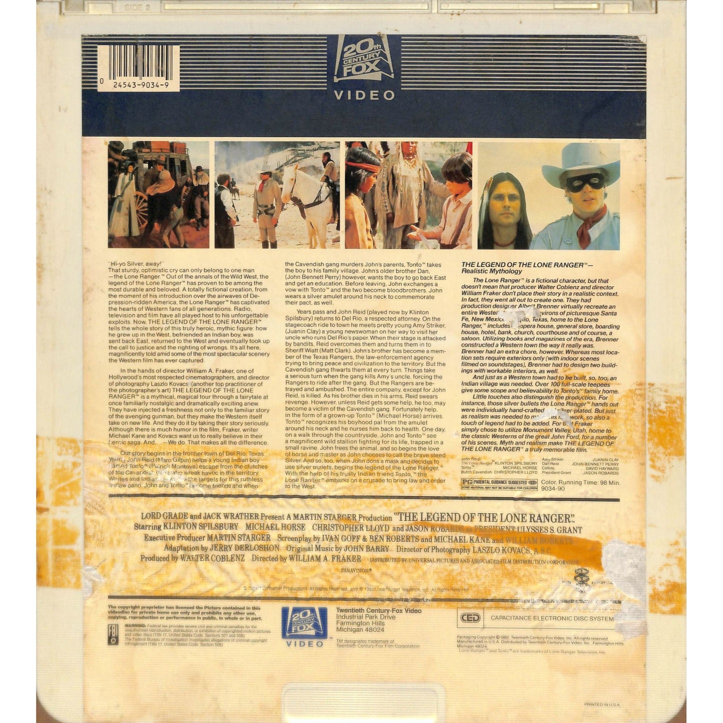 The Legend of the Lone Ranger (1981) Vintage CED Videodisc TESTED WORKING