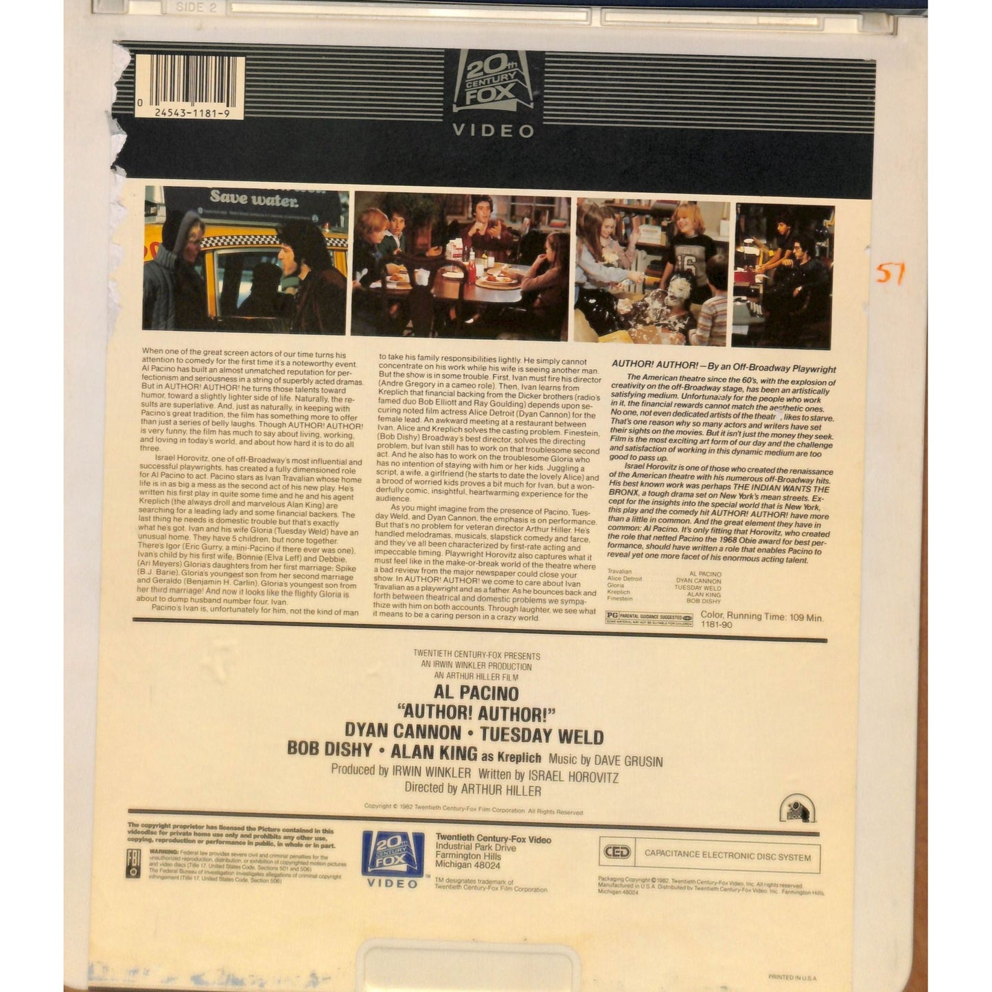 Author! Author! (1982) CED RCA SelectaVision TESTED WORKING