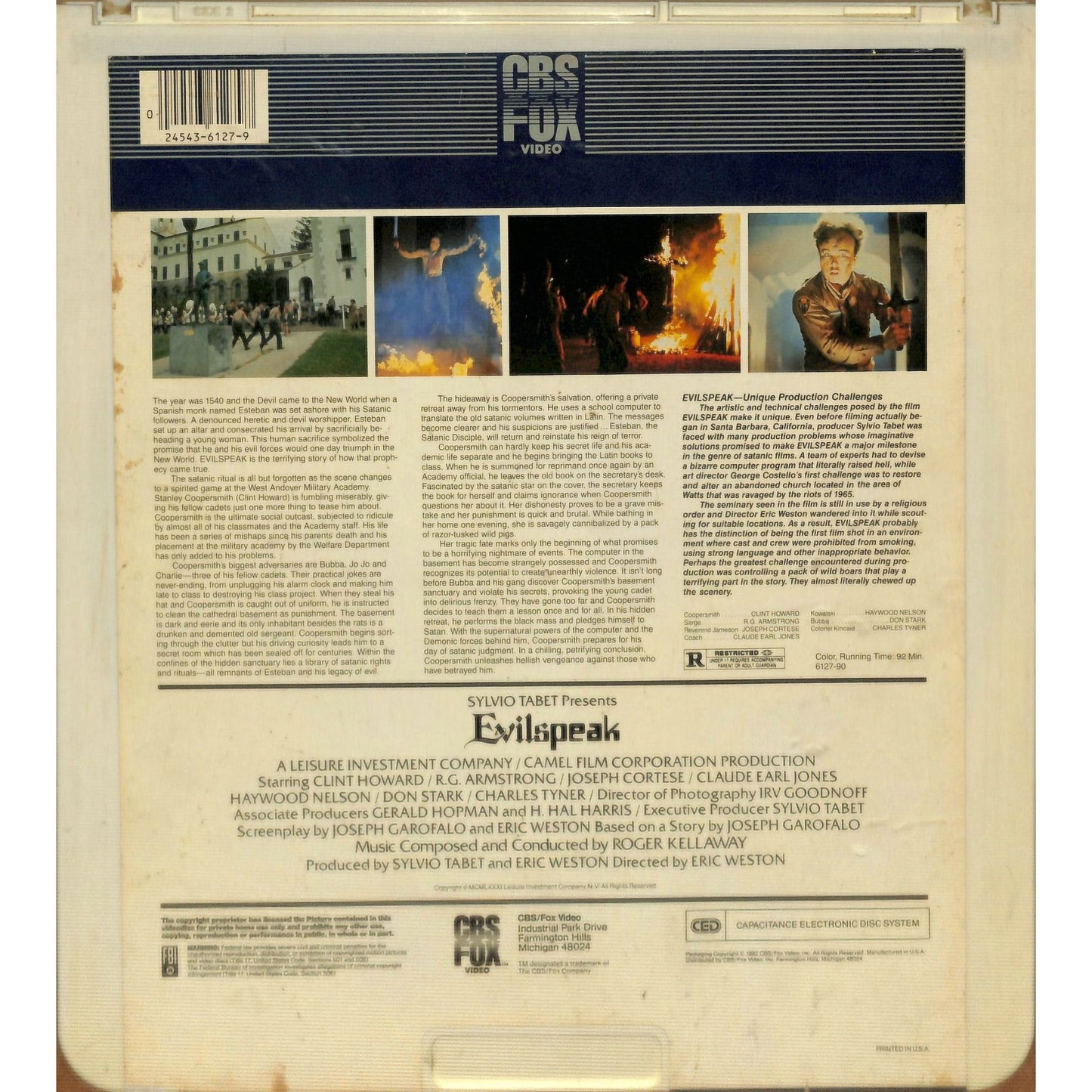 Evilspeak (1981) Vintage CED RCA SelectaVision Videodisc TESTED WORKING