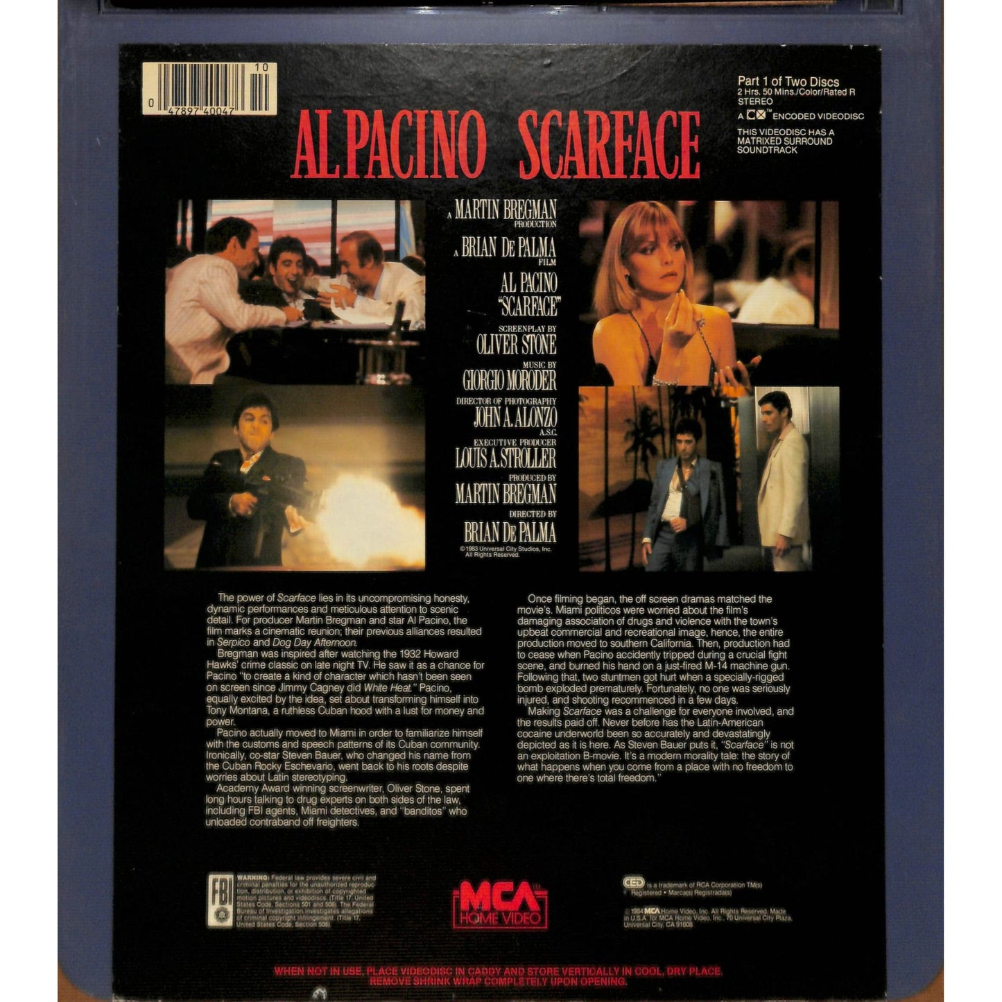 Scarface Part 1&2 (1983) Vintage CED RCA SelectaVision Videodisc TESTED WORKING