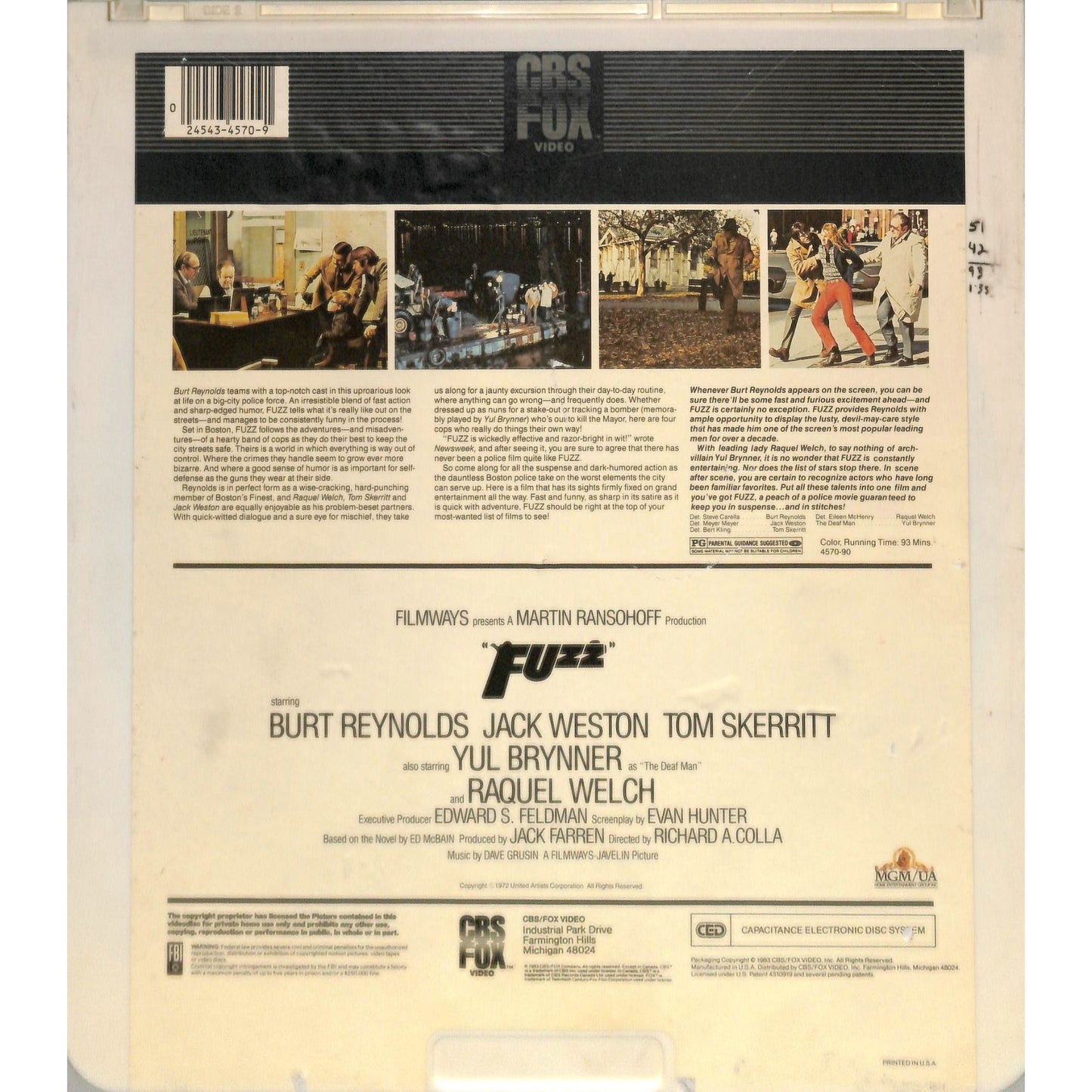 Fuzz (1972) Vintage CED Videodisc TESTED WORKING