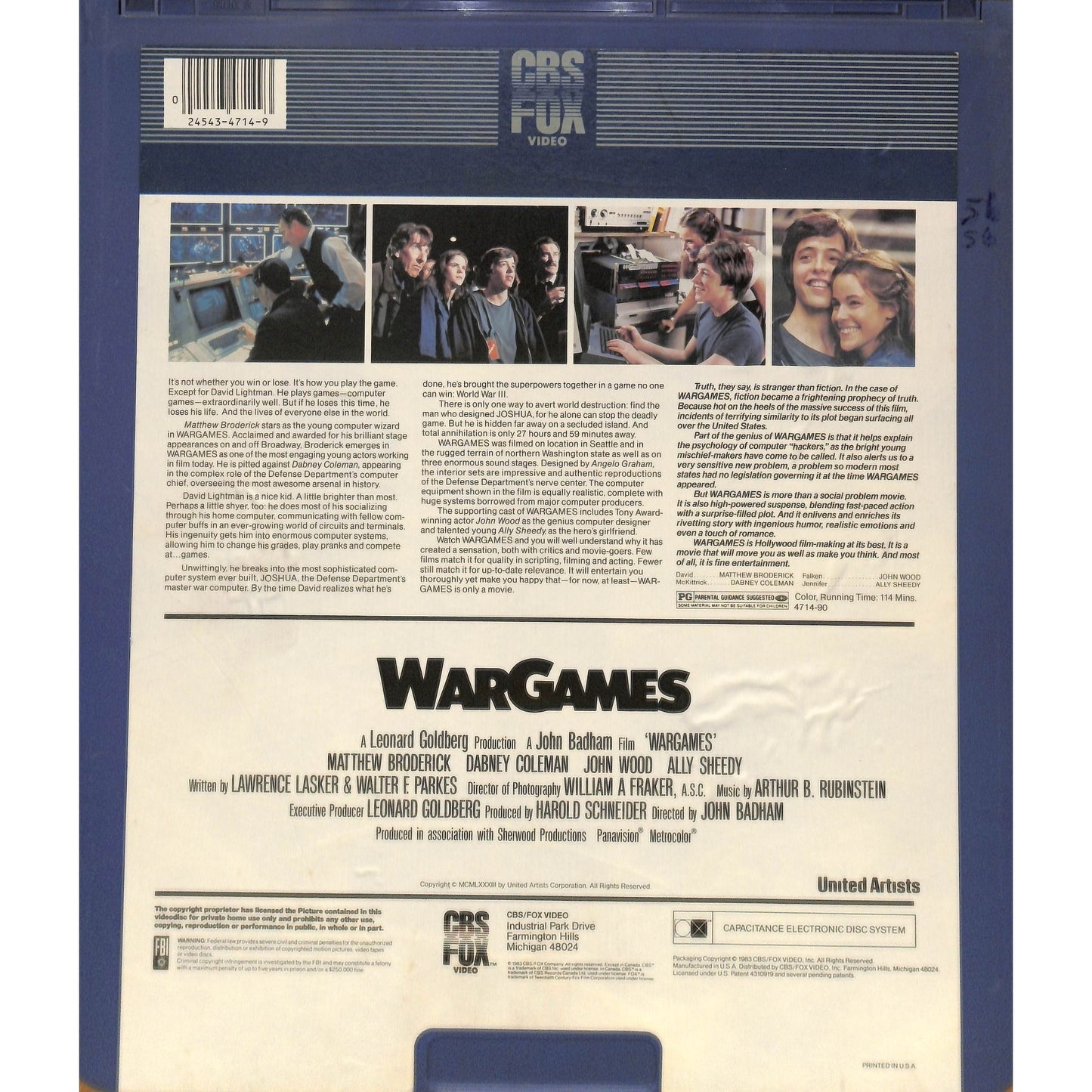 WarGames (1983) Vintage CED RCA SelectaVision Videodisc Tested WORKING