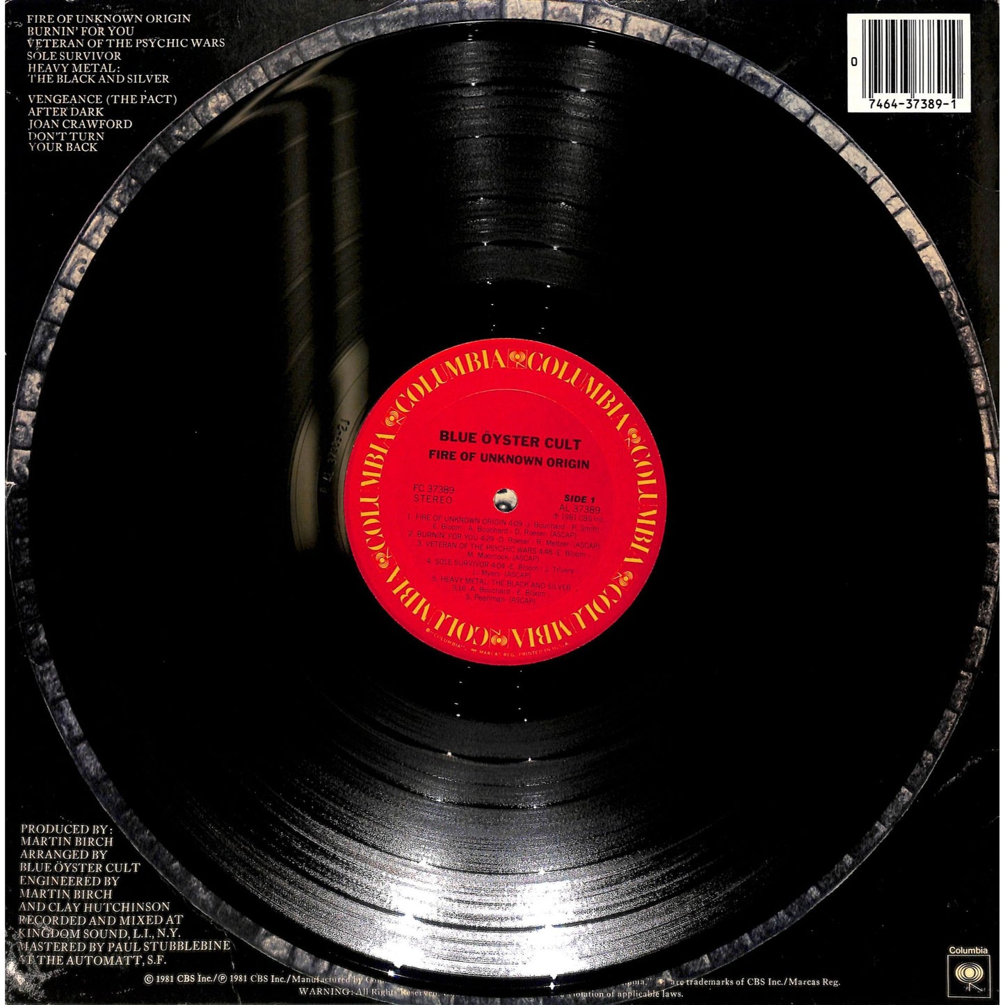 Blue Oyster Cult - Fire of Unknown Origin Vinyl Record FC 37389