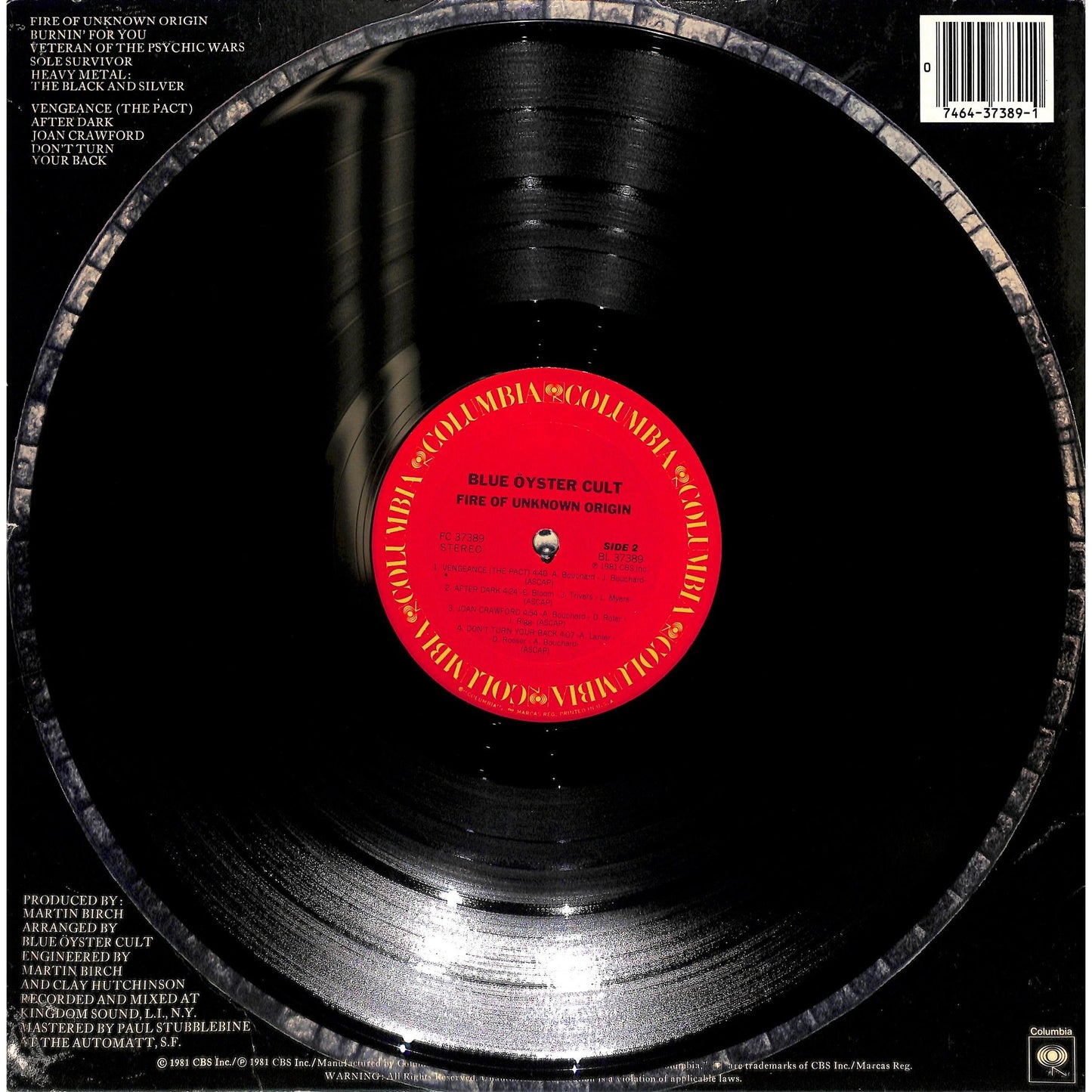 Blue Oyster Cult - Fire of Unknown Origin Vinyl Record FC 37389