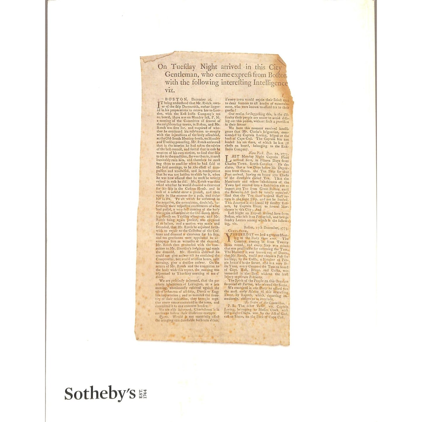 Sotheby's Fine Manuscript and Printed Americana Auction Catalog January 27, 2020