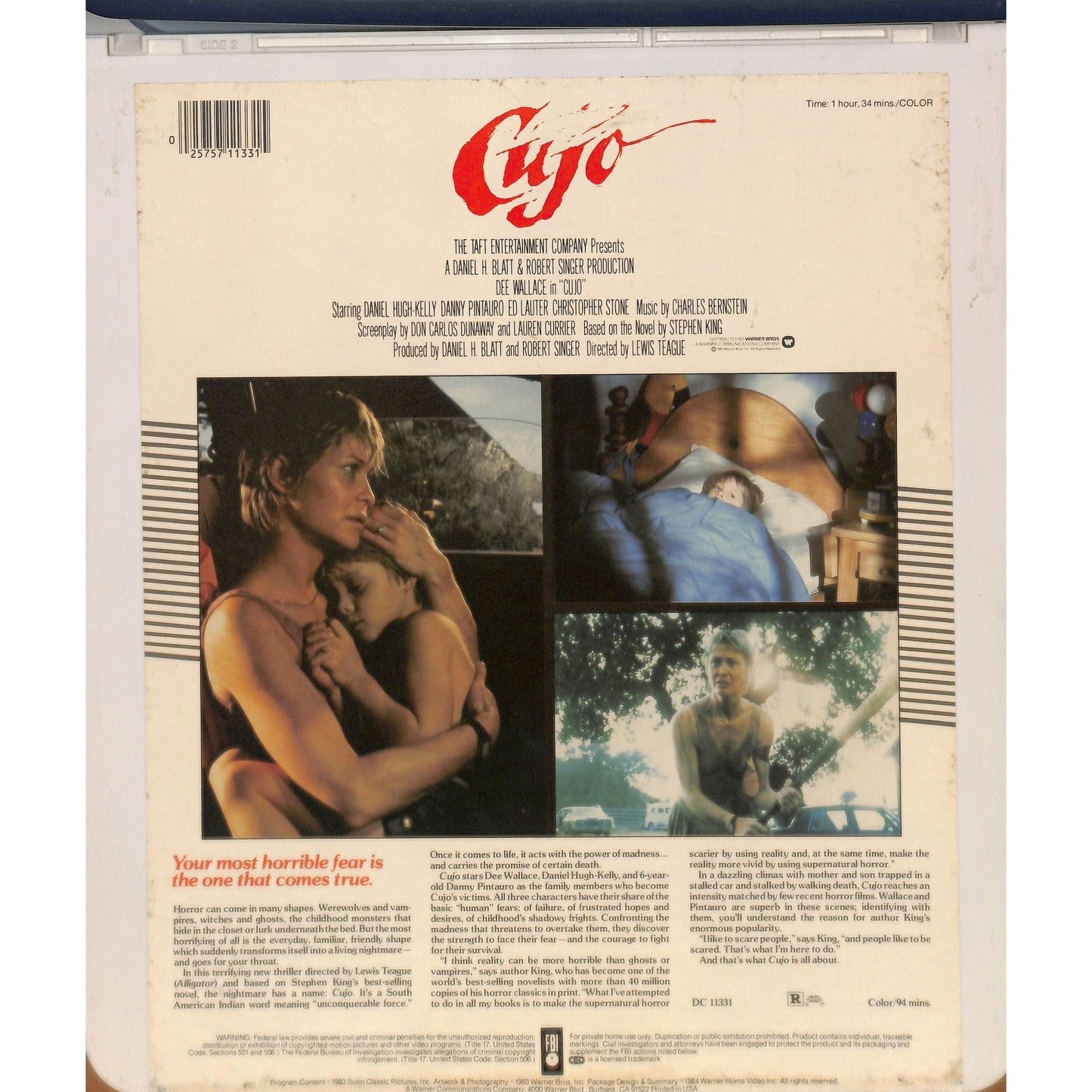 Cujo (1983) CED RCA SelectaVision TESTED WORKING