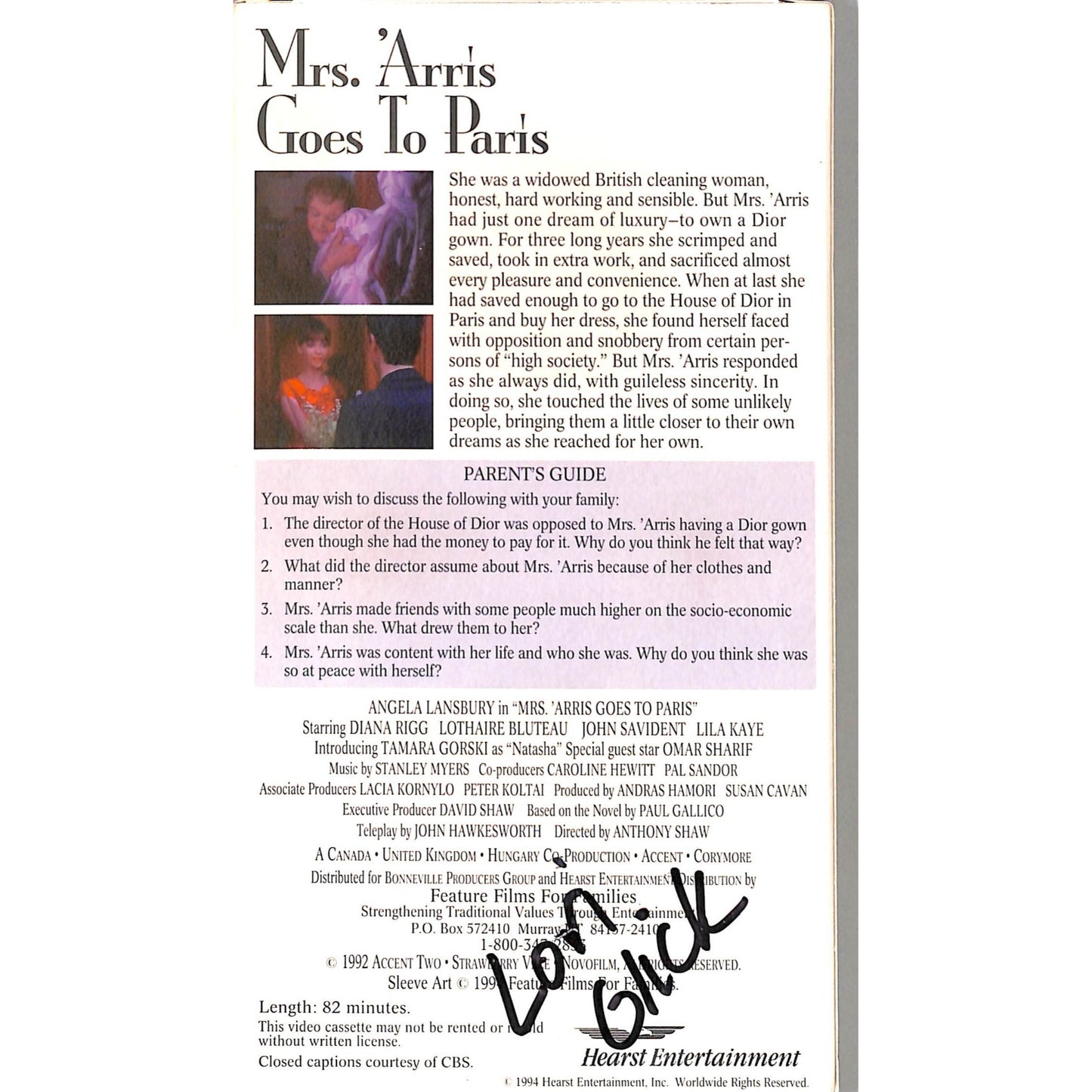 Mrs. 'Arris Goes to Paris (1992) VHS Tape Good condition