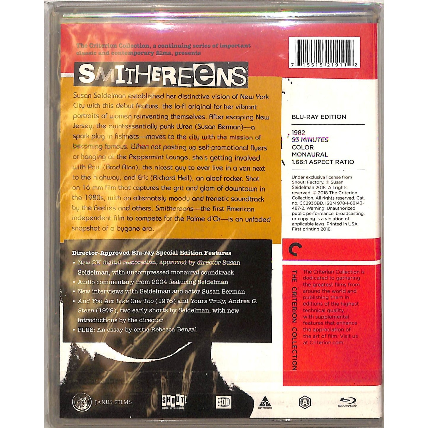 Smithereens (1982) The Criterion Collection Sealed Blu Ray Disc w/ Inserts