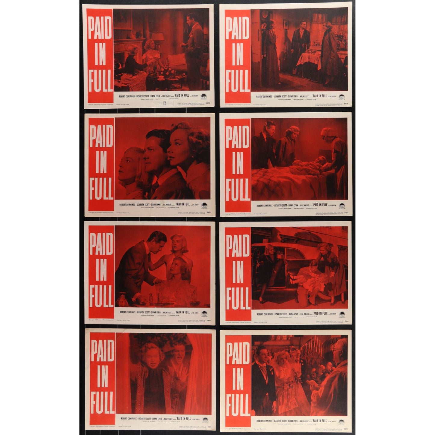 Paid in Full (1950) Original Lobby Card Movie Poster Set 11x14