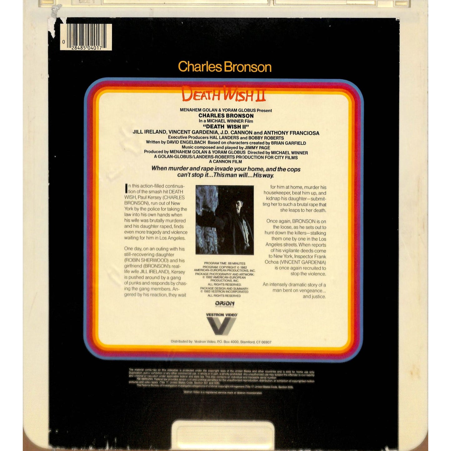 Death Wish II (1982) Vintage CED Videodisc TESTED WORKING