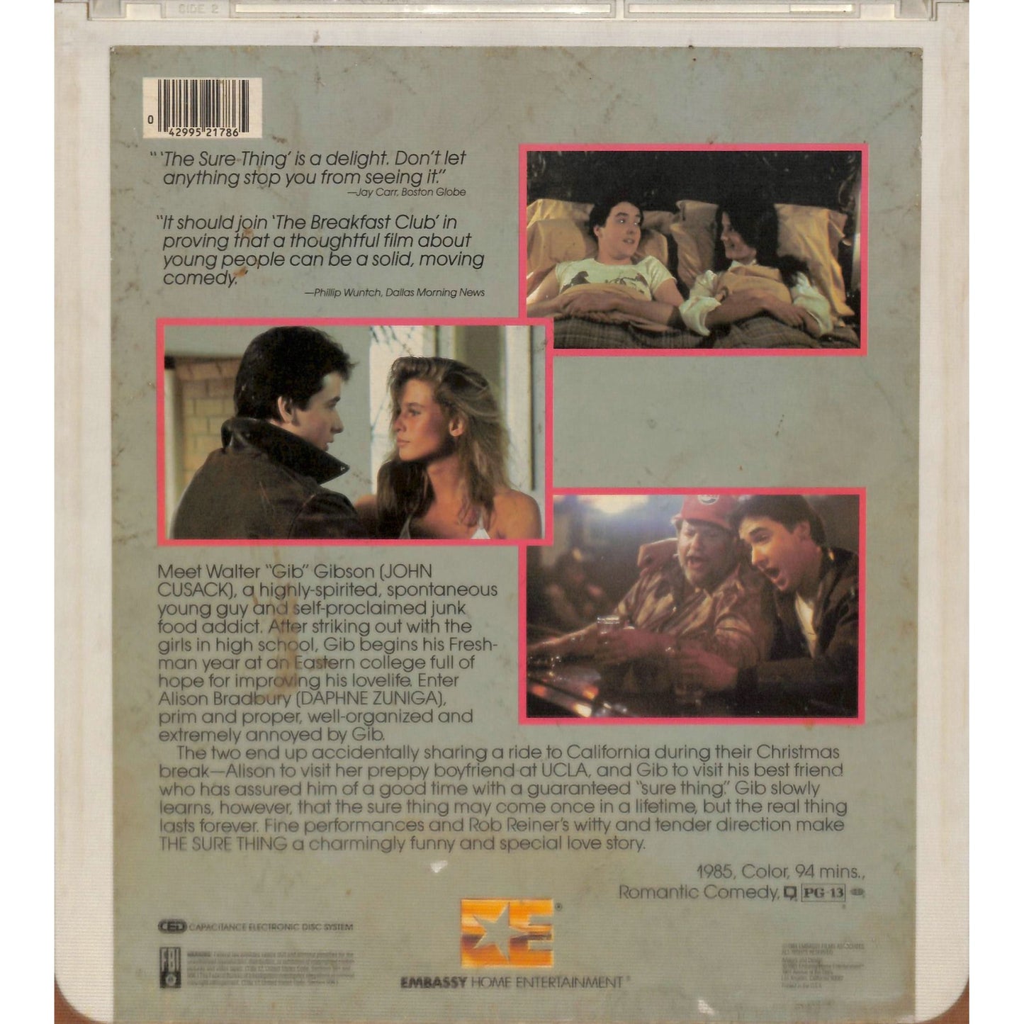 The Sure Thing (1985) Vintage CED RCA SelectaVision Videodisc TESTED WORKING